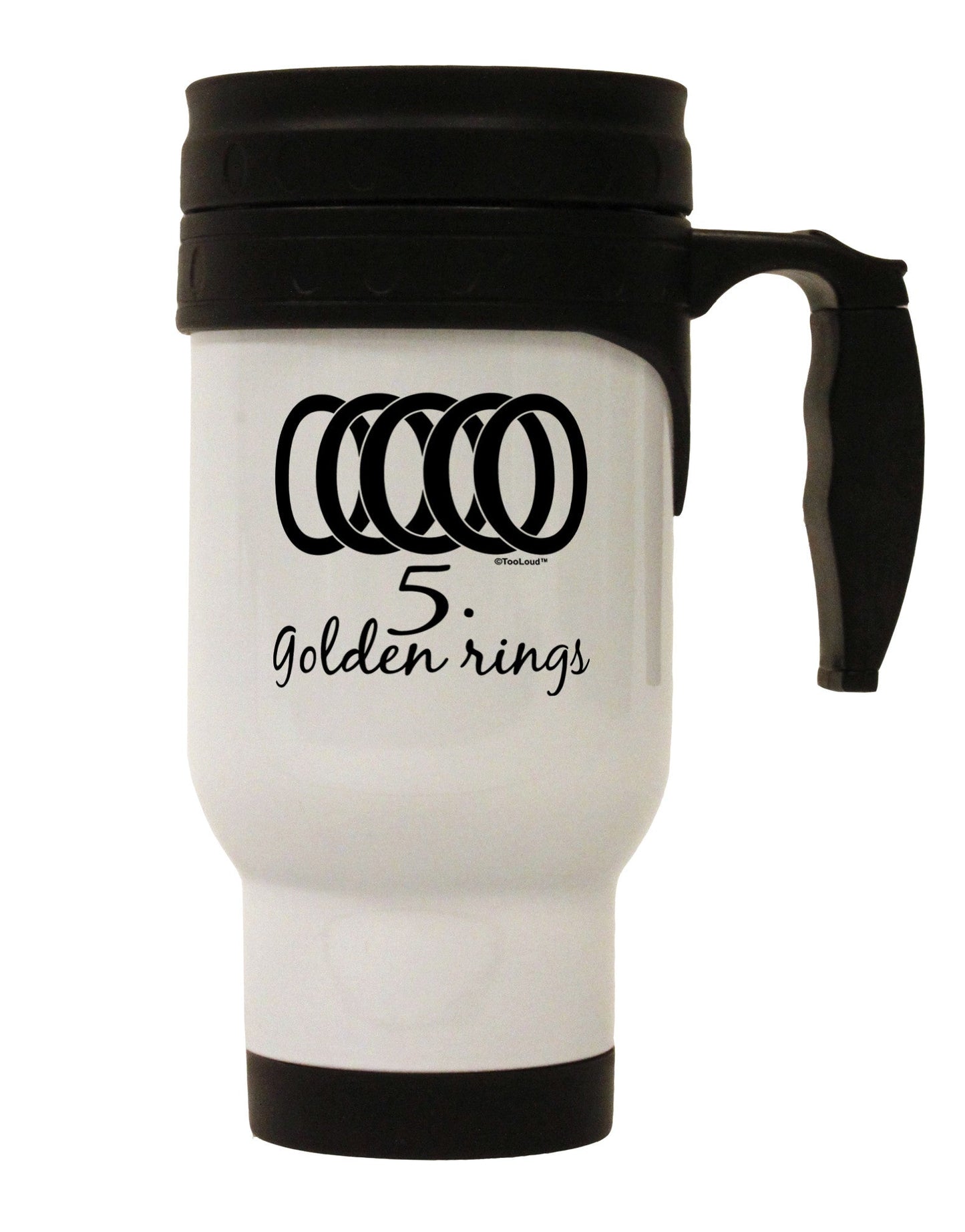 Five Golden Rings Text Stainless Steel 14oz Travel Mug-Travel Mugs-TooLoud-White-Davson Sales
