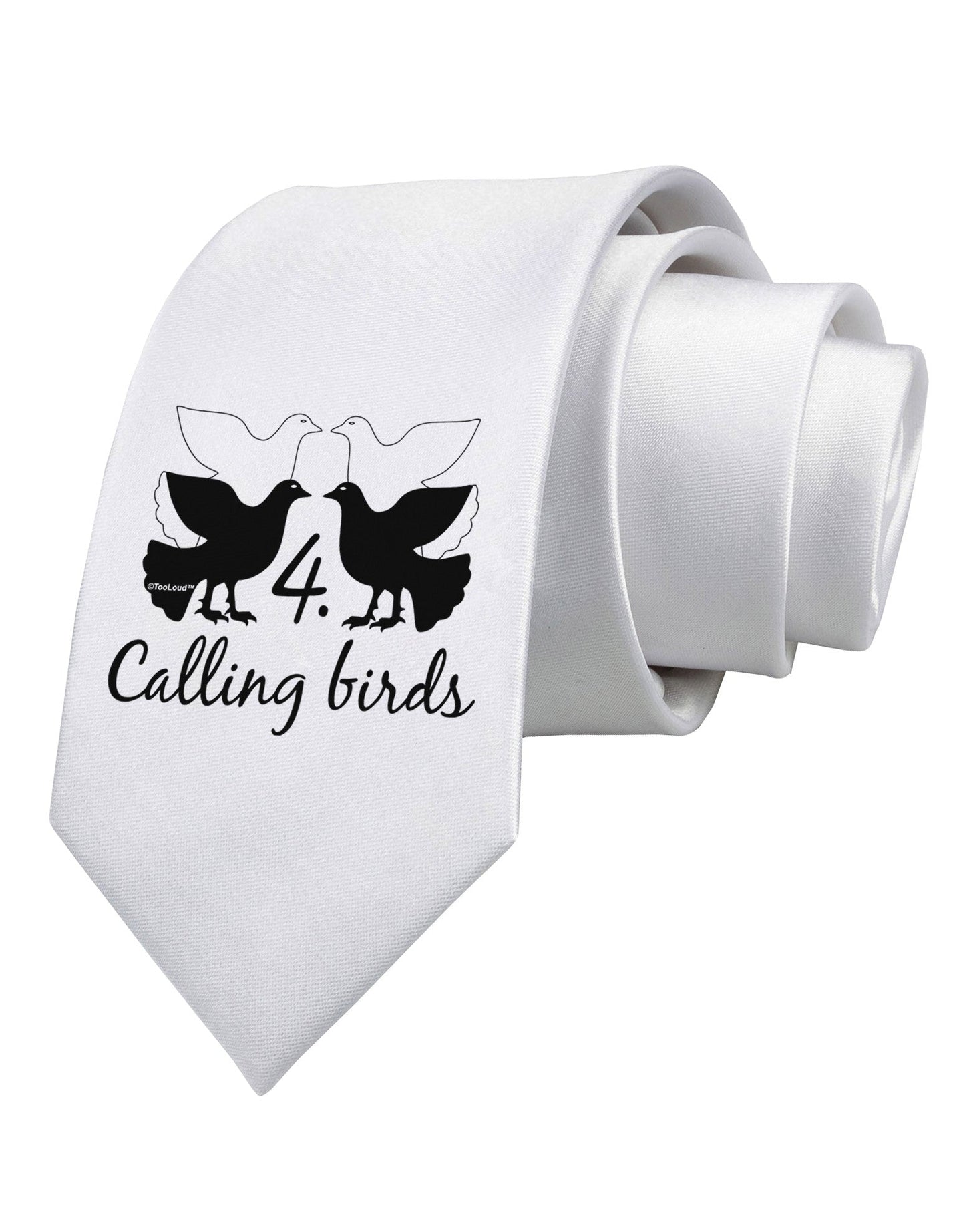 Four Calling Birds Text Printed White Necktie