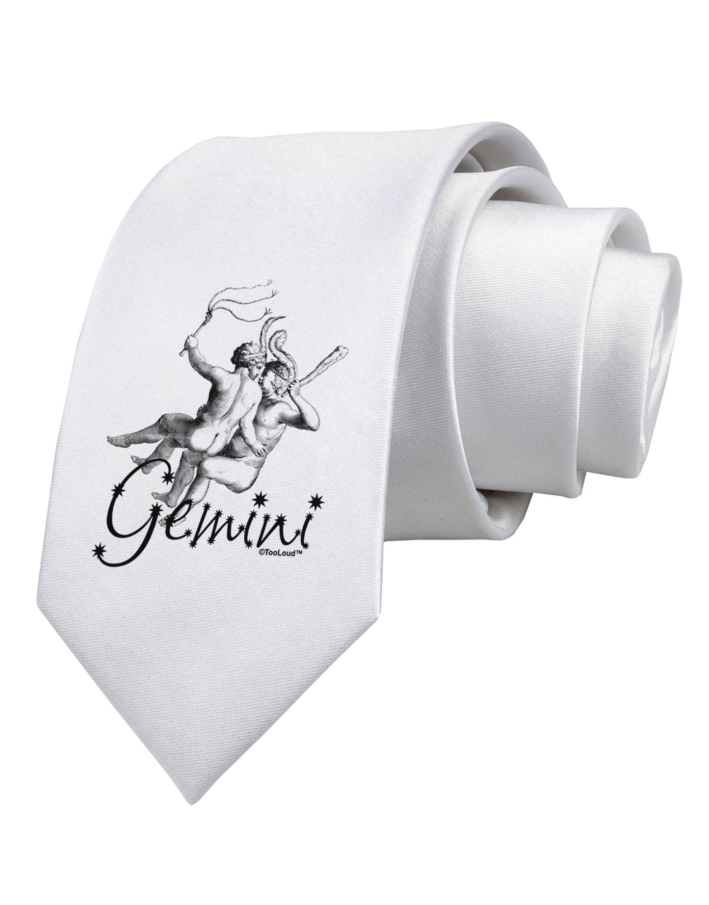 Gemini Illustration Printed White Necktie