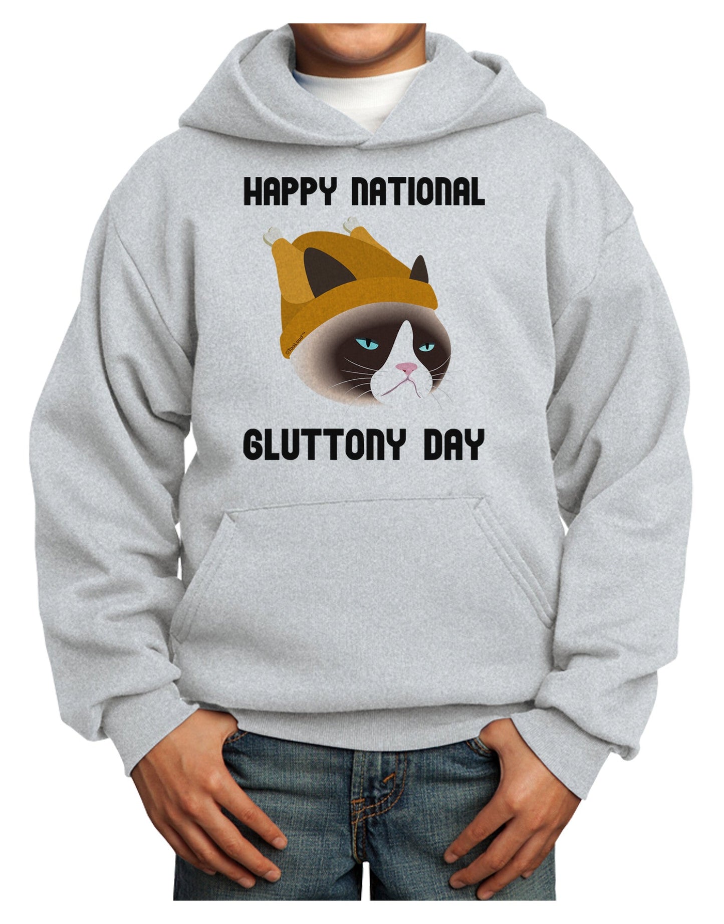 Gluttony Day Disgruntled Cat Youth Hoodie Pullover Sweatshirt by-Youth Hoodie-TooLoud-Ash-XS-Davson Sales