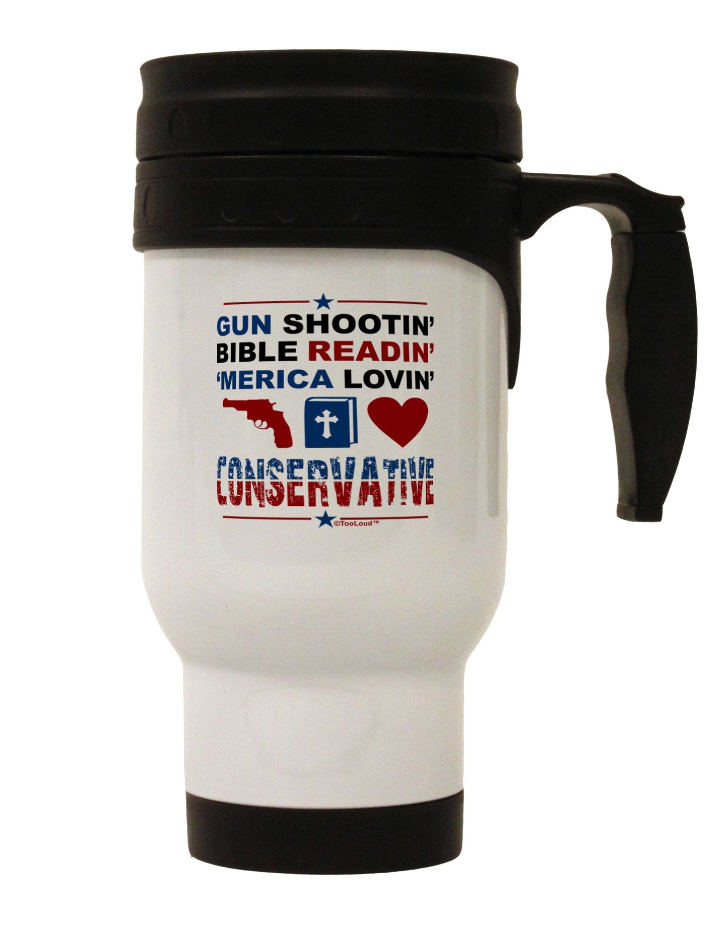 Gun Shootin' Conservative Stainless Steel 14oz Travel Mug-Travel Mugs-TooLoud-White-Davson Sales