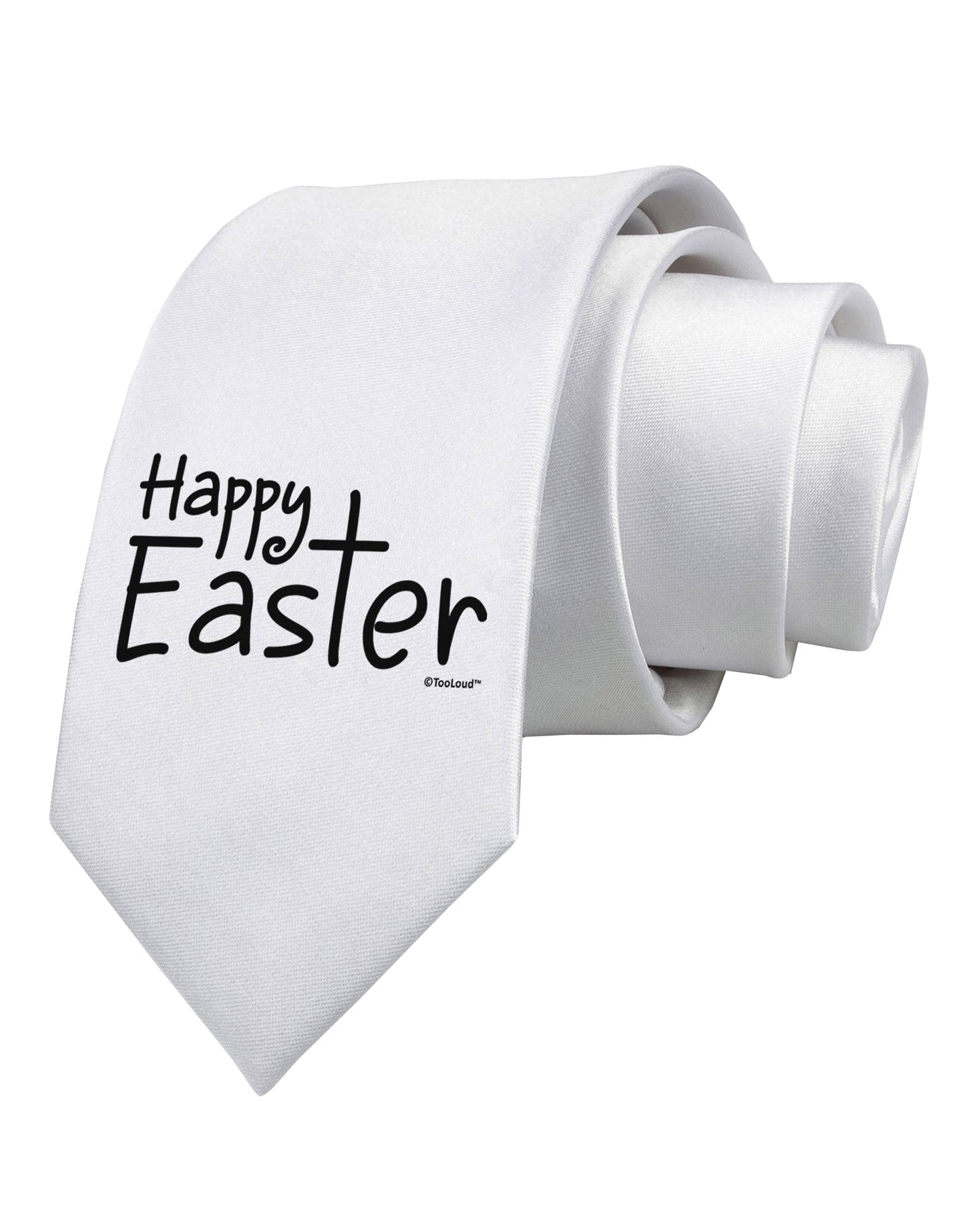 Happy Easter with Cross Printed White Necktie by TooLoud