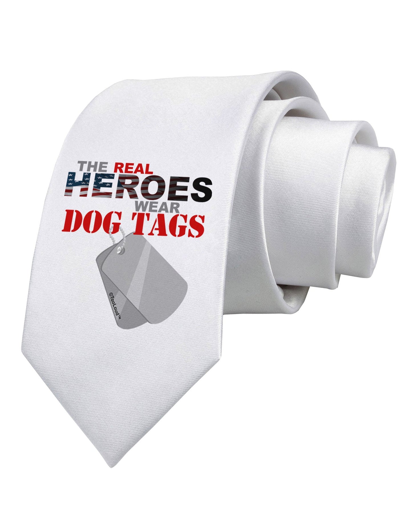 Heroes Dog Tags Printed White Necktie