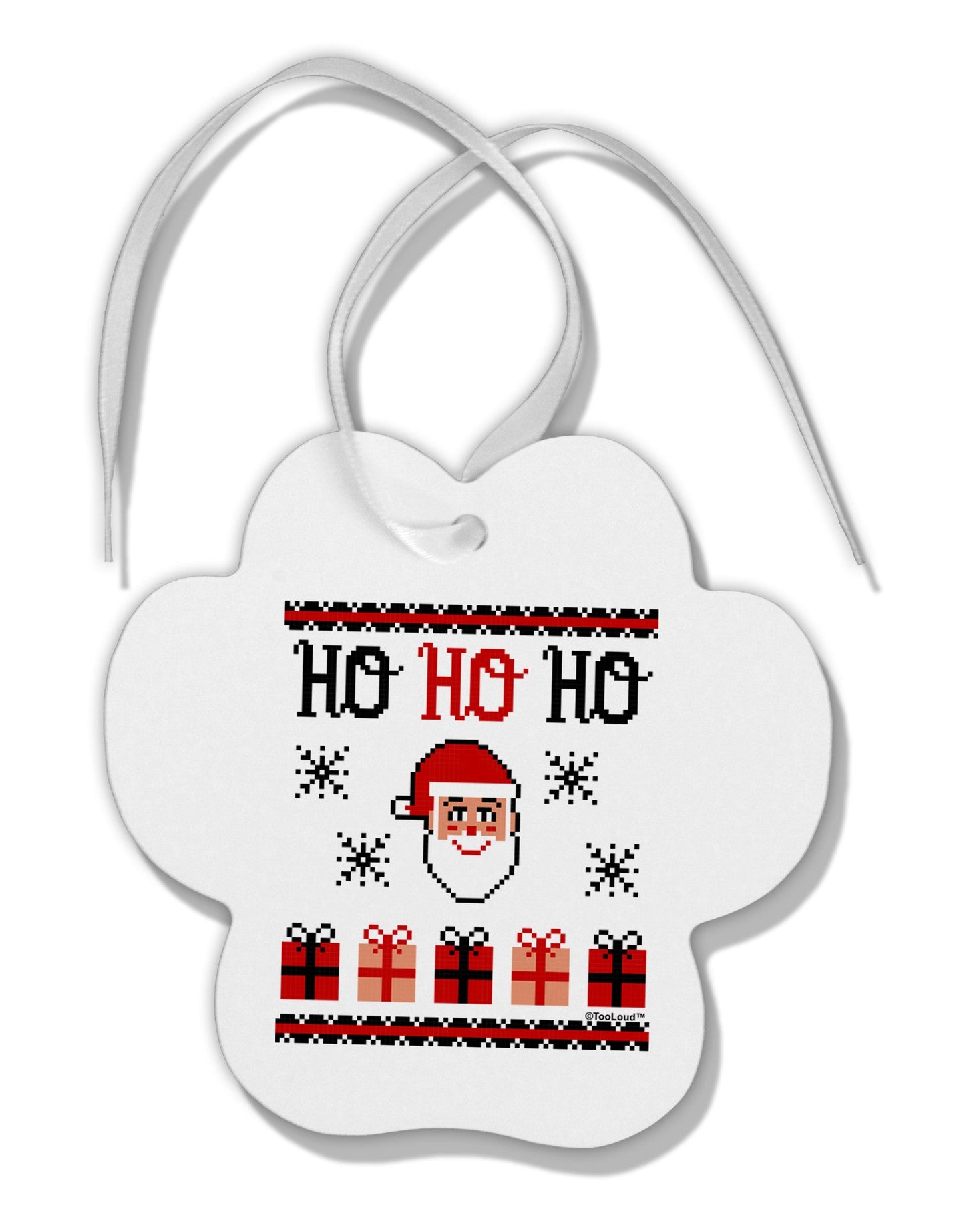 Ho Ho Ho Ugly Christmas Sweater Paw Print Shaped Ornament-Ornament-TooLoud-White-Davson Sales
