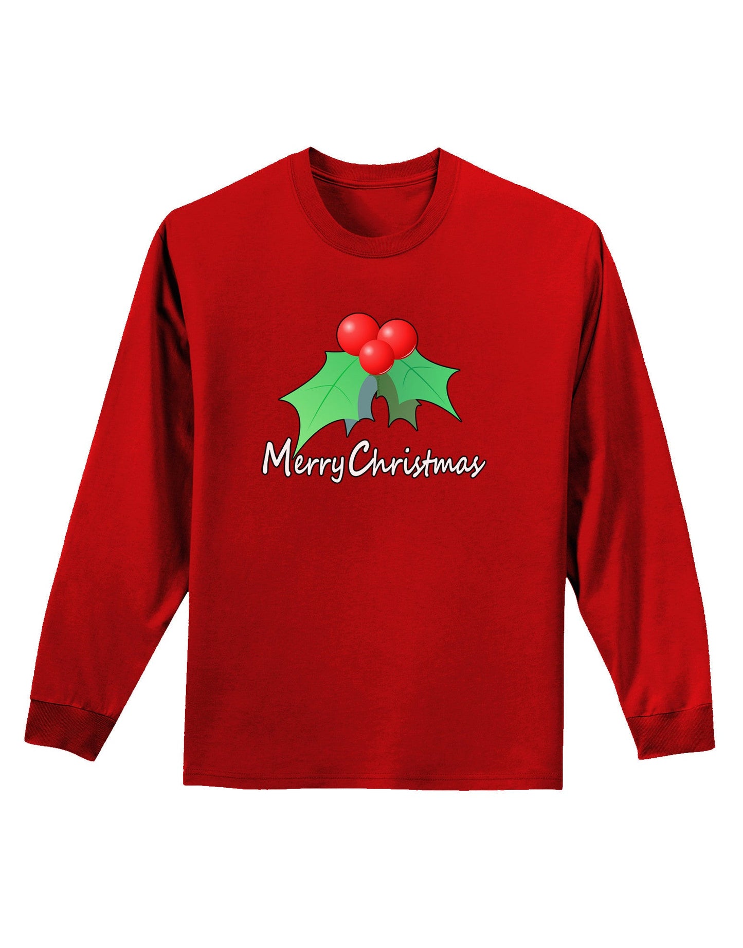 holly Merry Christmas Text Adult Long Sleeve Dark T-Shirt-TooLoud-Red-Small-Davson Sales