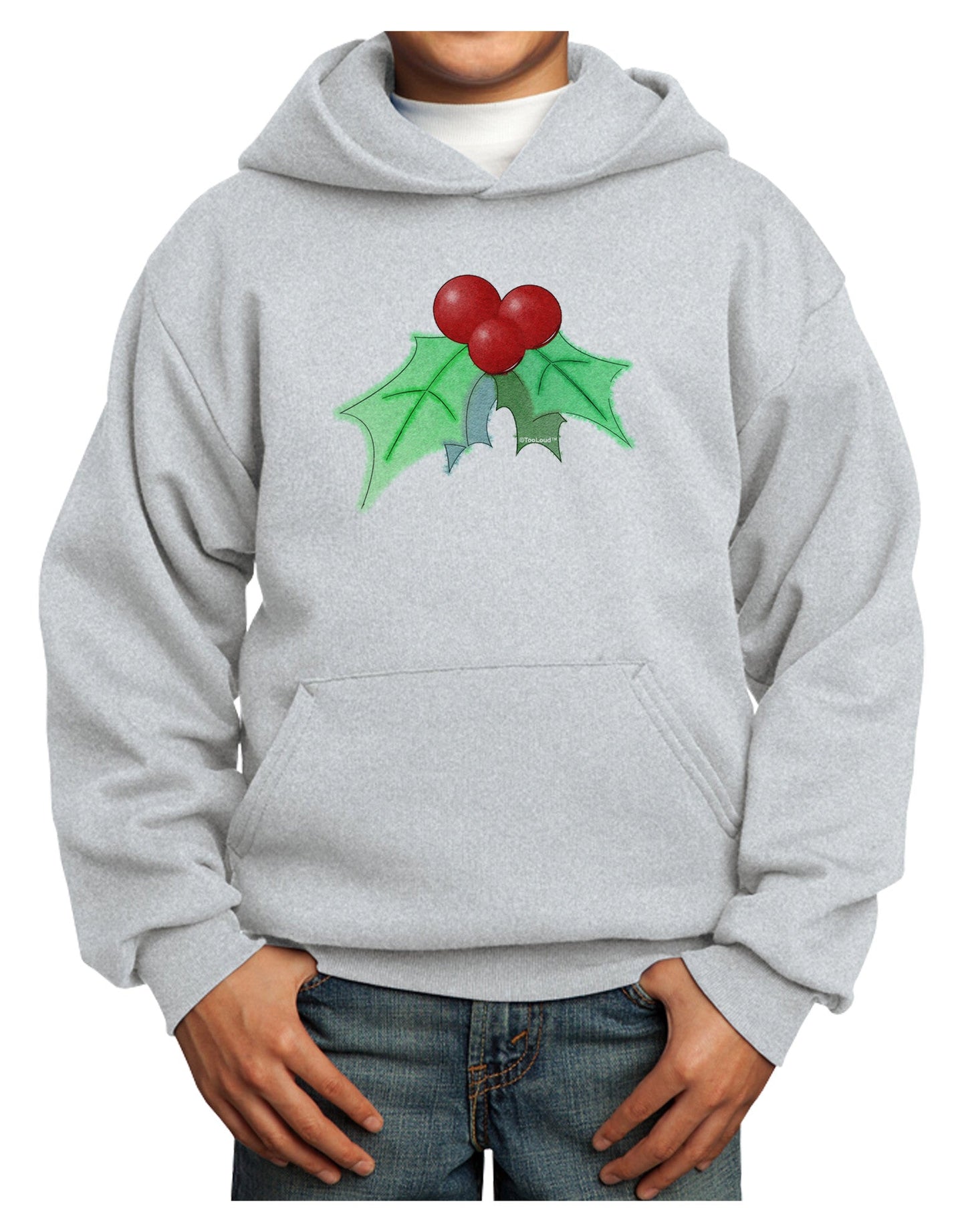 Holly Watercolor Youth Hoodie Pullover Sweatshirt-Youth Hoodie-TooLoud-Ash-XS-Davson Sales