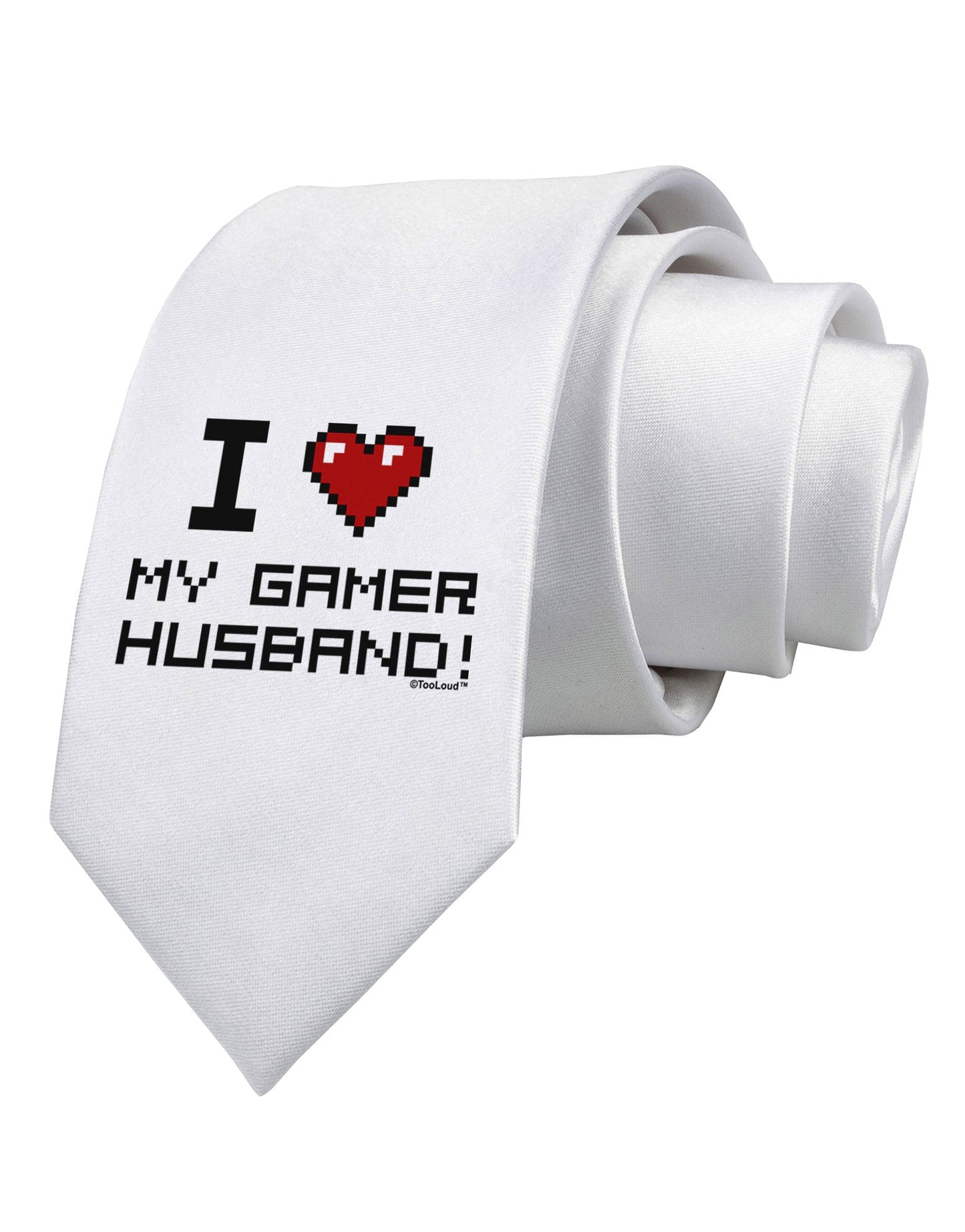 I Heart My Gamer Husband Printed White Necktie