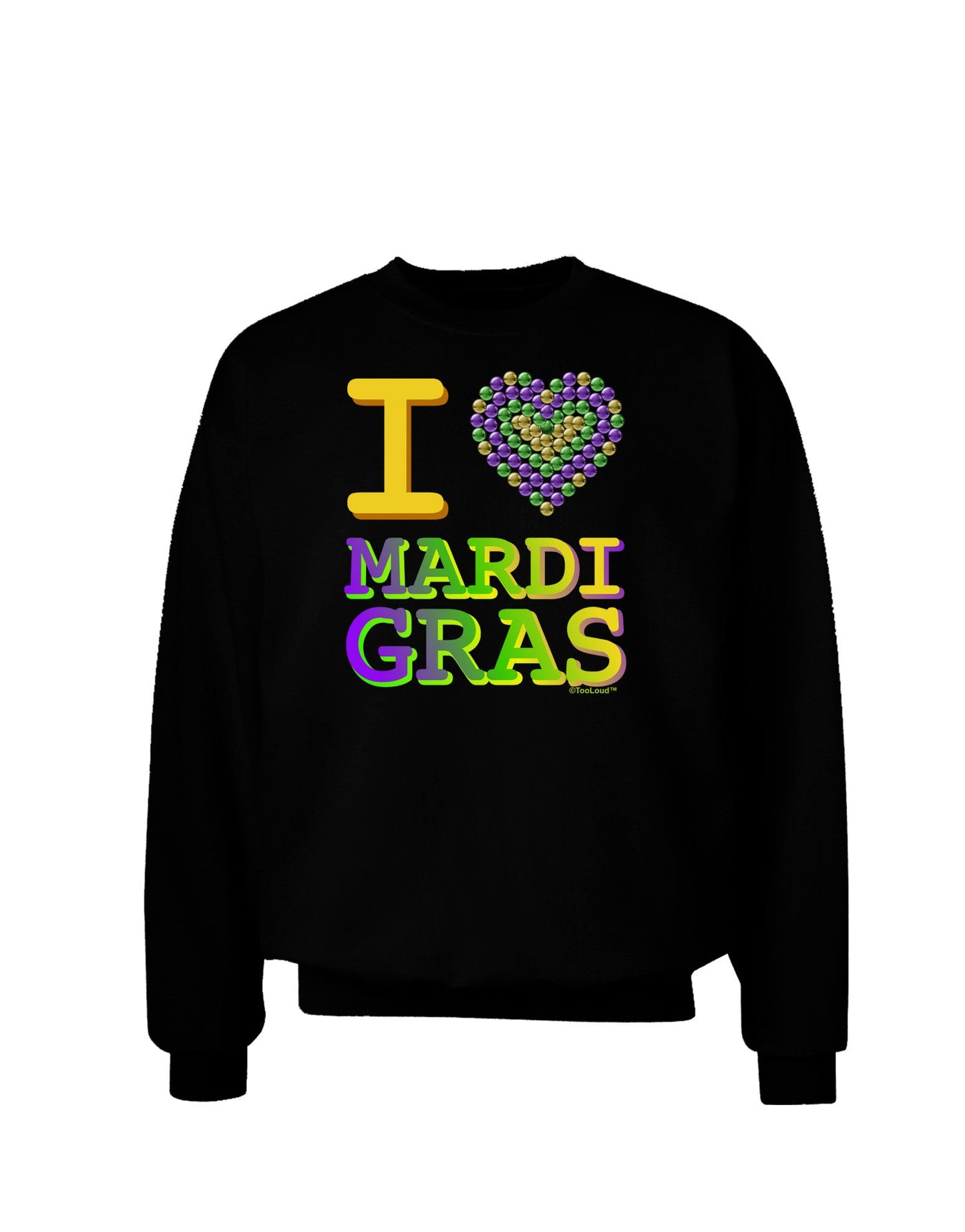 I Love Heart Mardi Gras Adult Dark Sweatshirt-Sweatshirts-TooLoud-Black-Small-Davson Sales