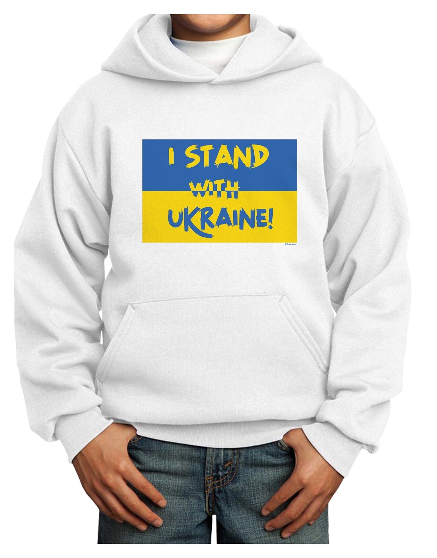 I stand with Ukraine Flag Youth Hoodie Pullover Sweatshirt-Youth Hoodie-TooLoud-White-XS-Davson Sales