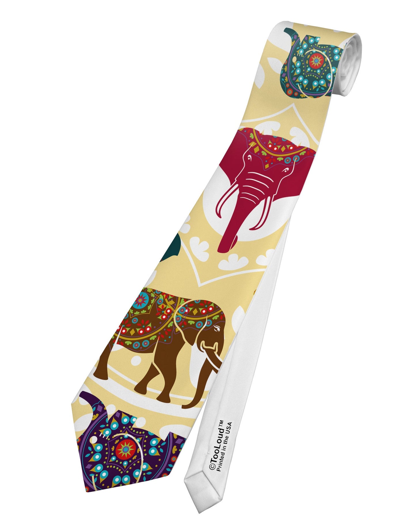 Indian Elephants AOP Printed White Necktie All Over Print