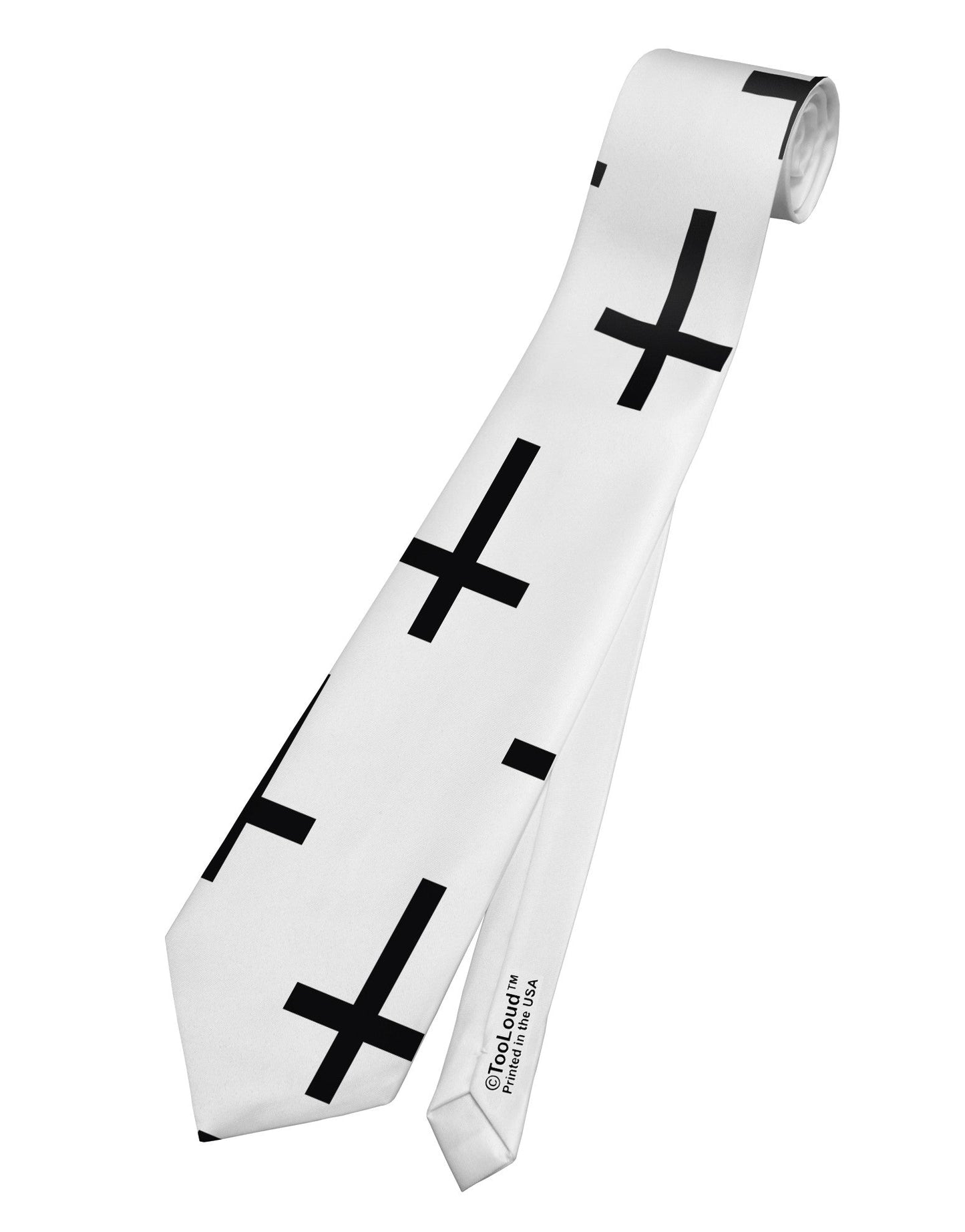 Inverted Crosses Printed White Necktie All Over Print