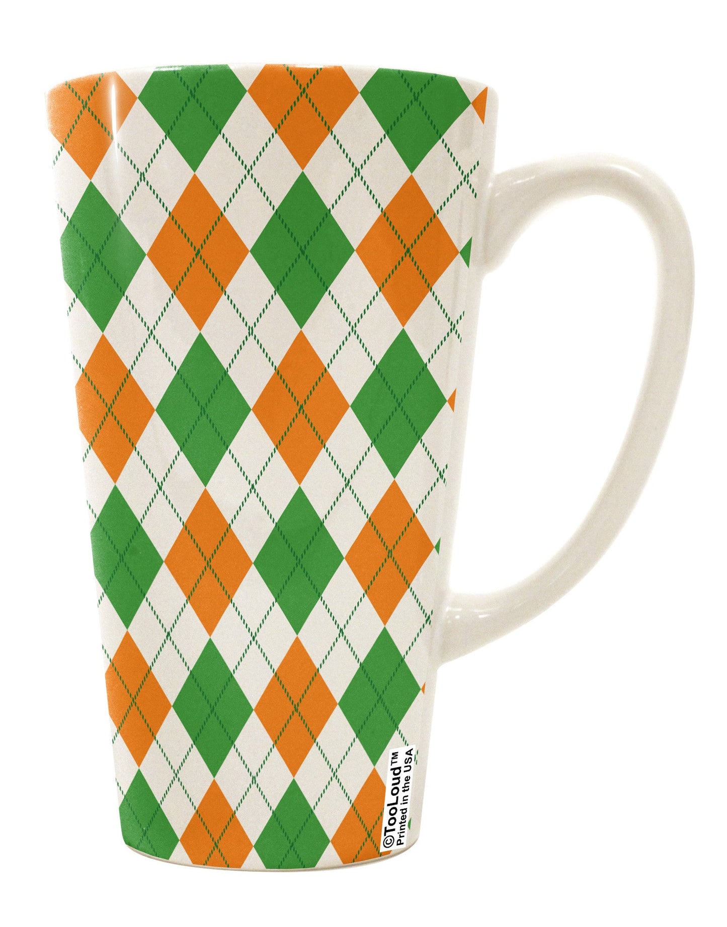 Irish Colors Argyle Pattern 16 Ounce Conical Latte Coffee Mug - Expertly Crafted Drinkware-Conical Latte Mug-TooLoud-White-Davson Sales
