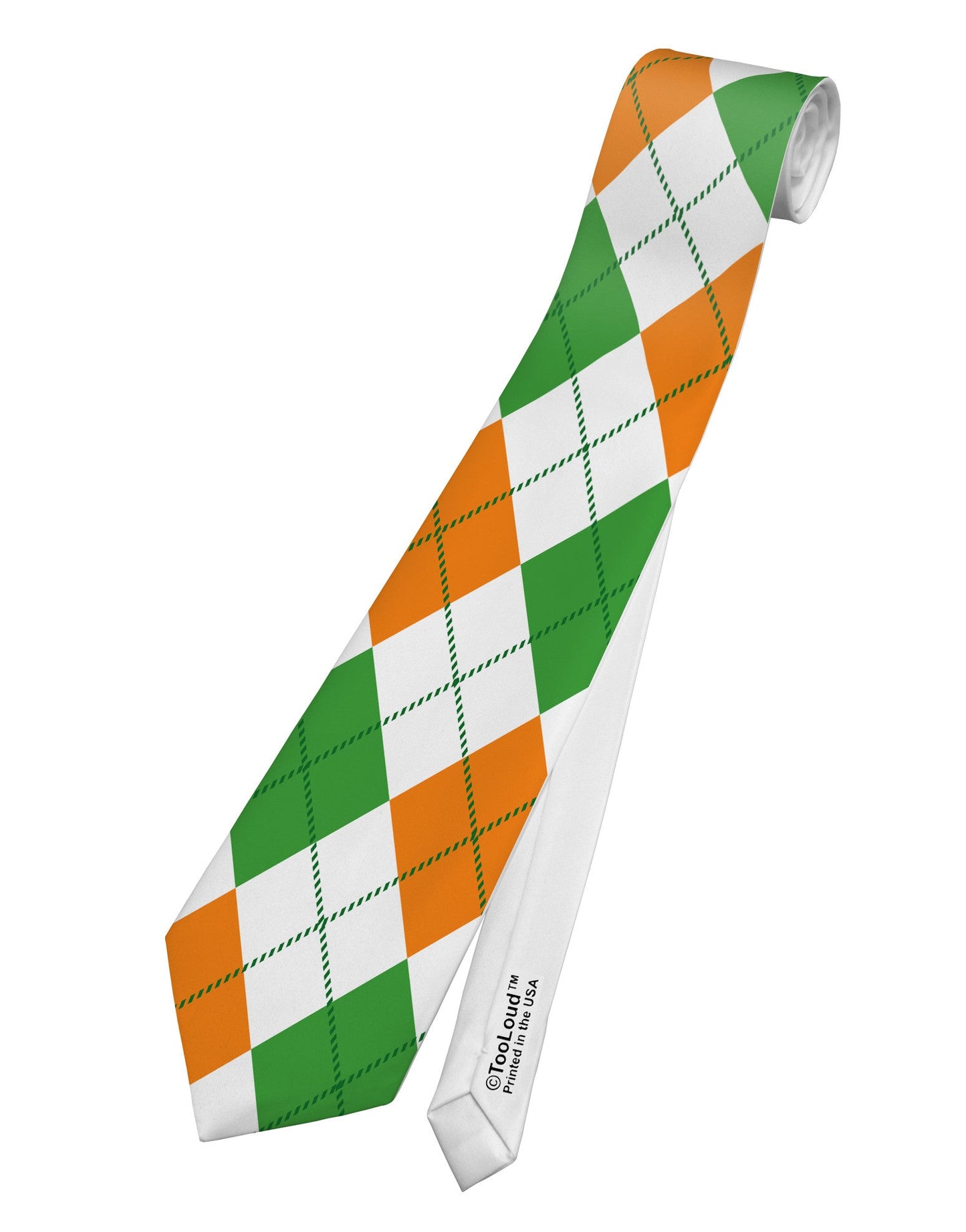 Irish Colors Argyle Pattern Printed White Necktie All Over Print