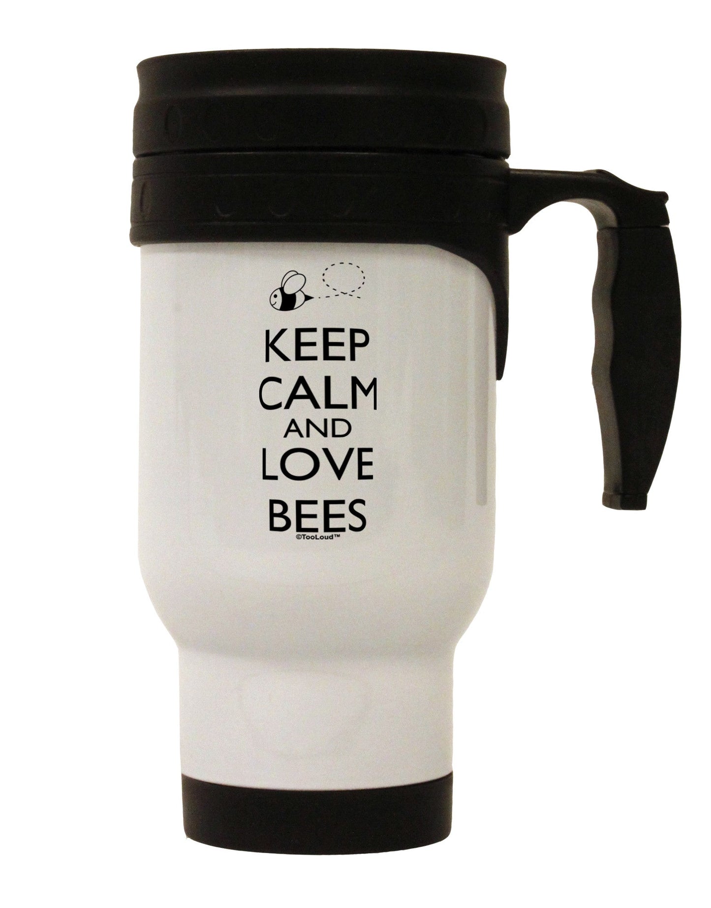 Keep Calm and Love Bees Stainless Steel 14oz Travel Mug-Travel Mugs-TooLoud-White-Davson Sales