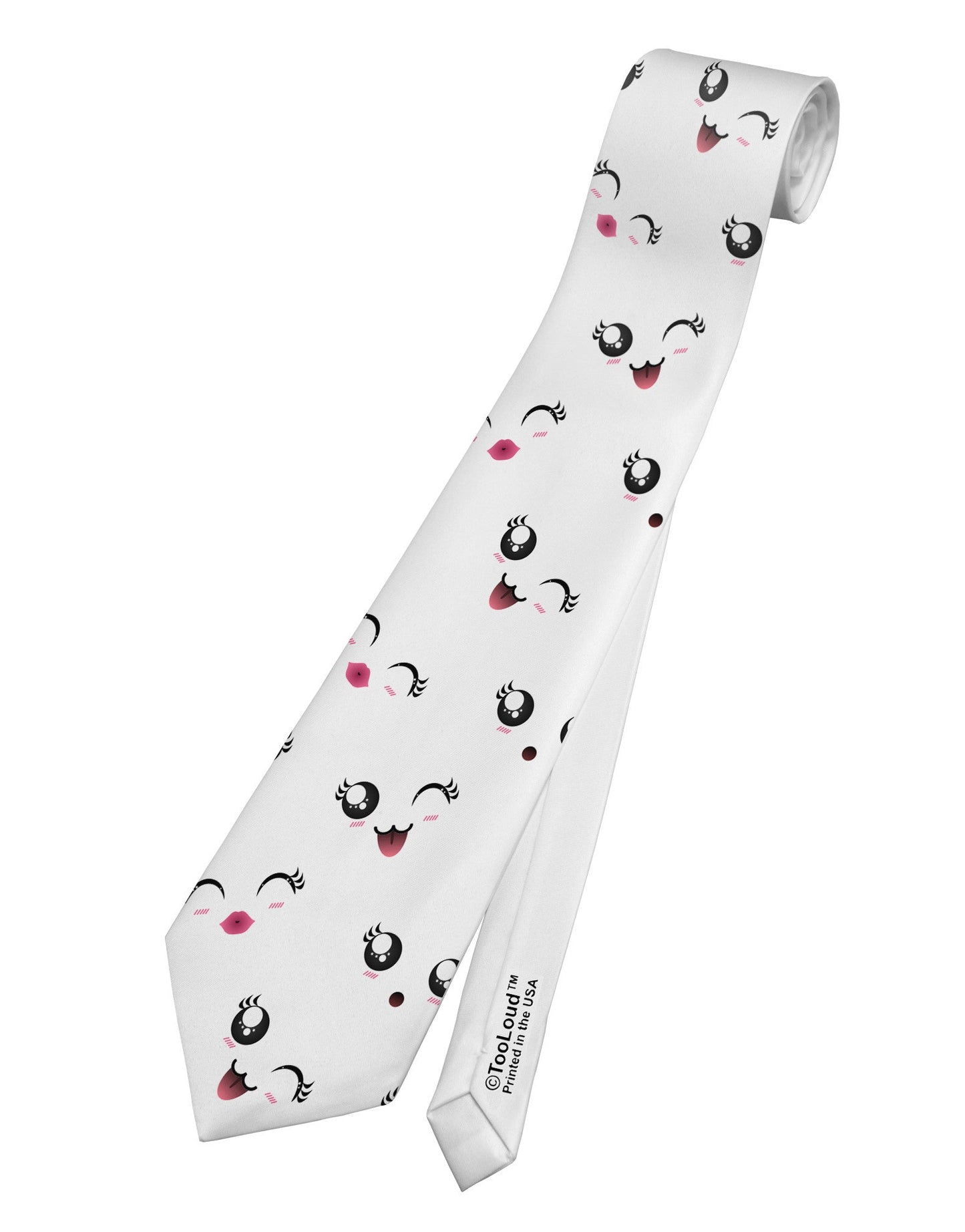 Kyu-T Faces AOP Printed White Necktie All Over Print by TooLoud