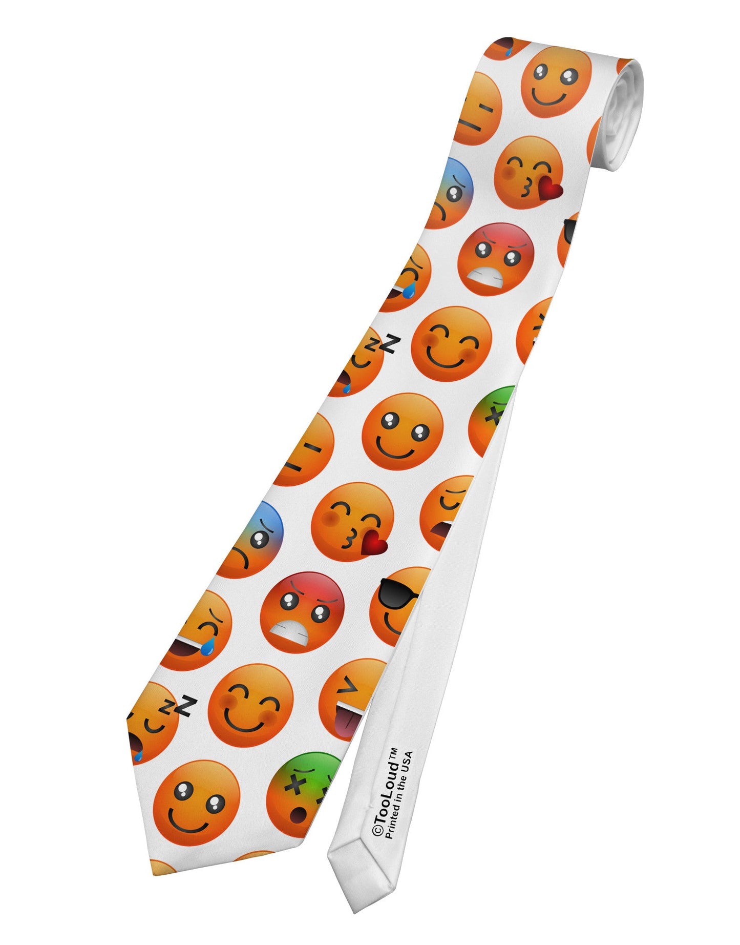 Lots Of Emojis AOP Printed White Necktie All Over Print