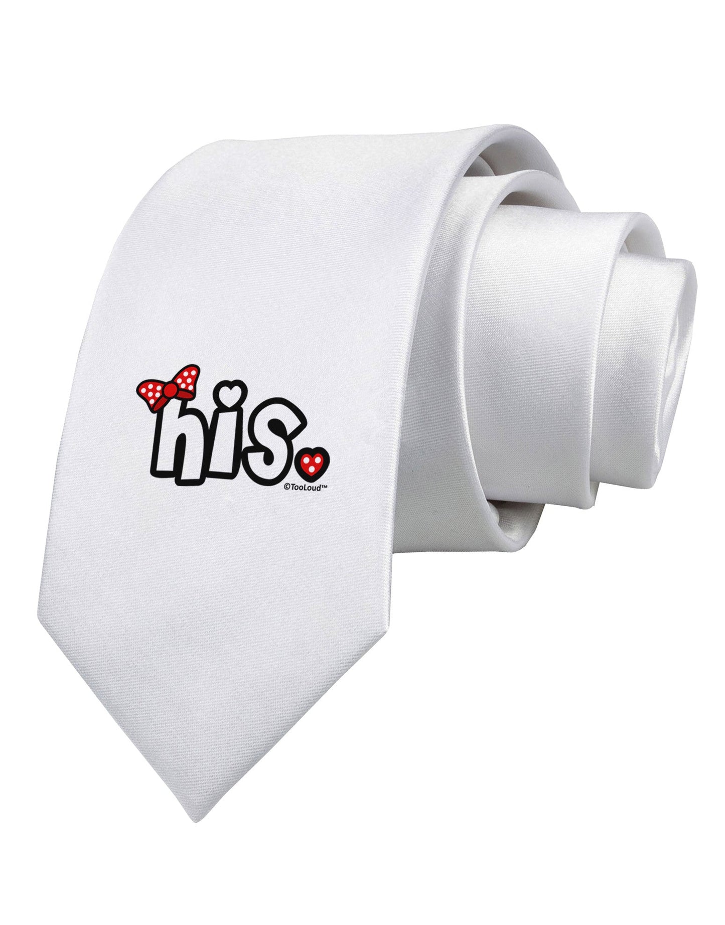 Matching His and Hers Design - His - Red Bow Printed White Necktie by TooLoud