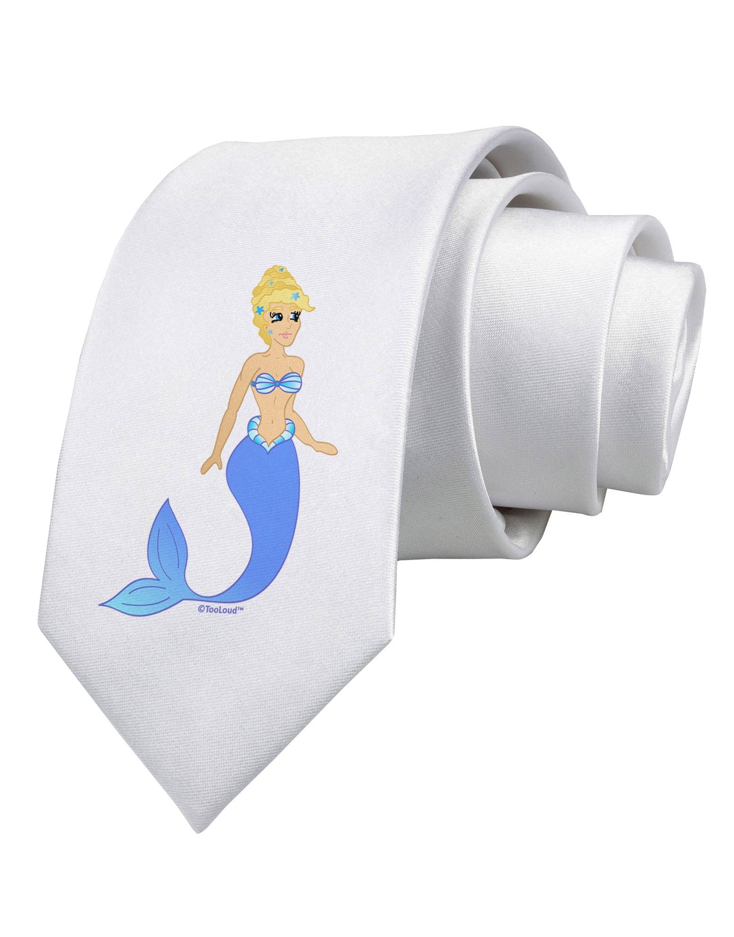 Mermaid Design - Blue Printed White Necktie
