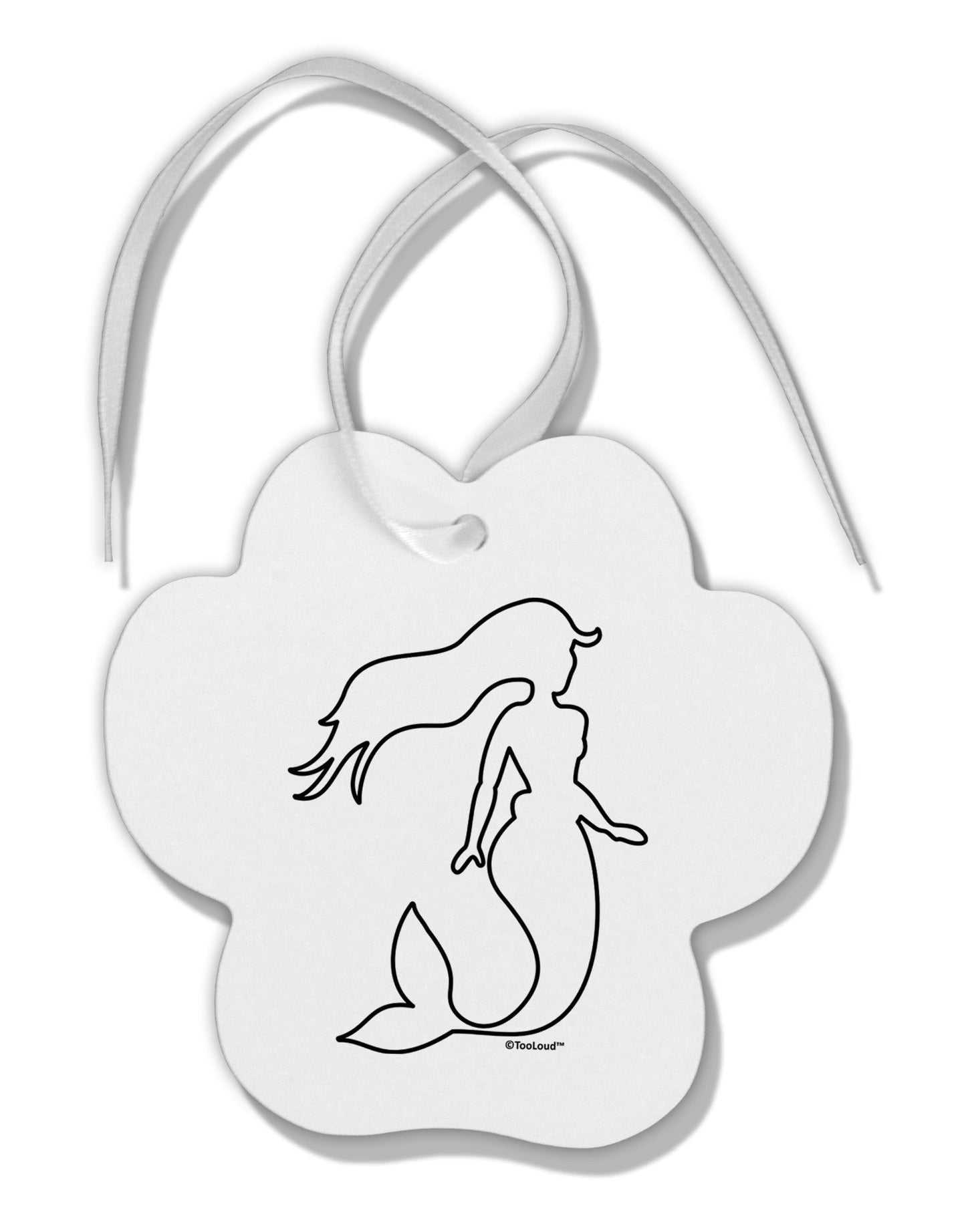 Mermaid Outline Paw Print Shaped Ornament-Ornament-TooLoud-White-Davson Sales