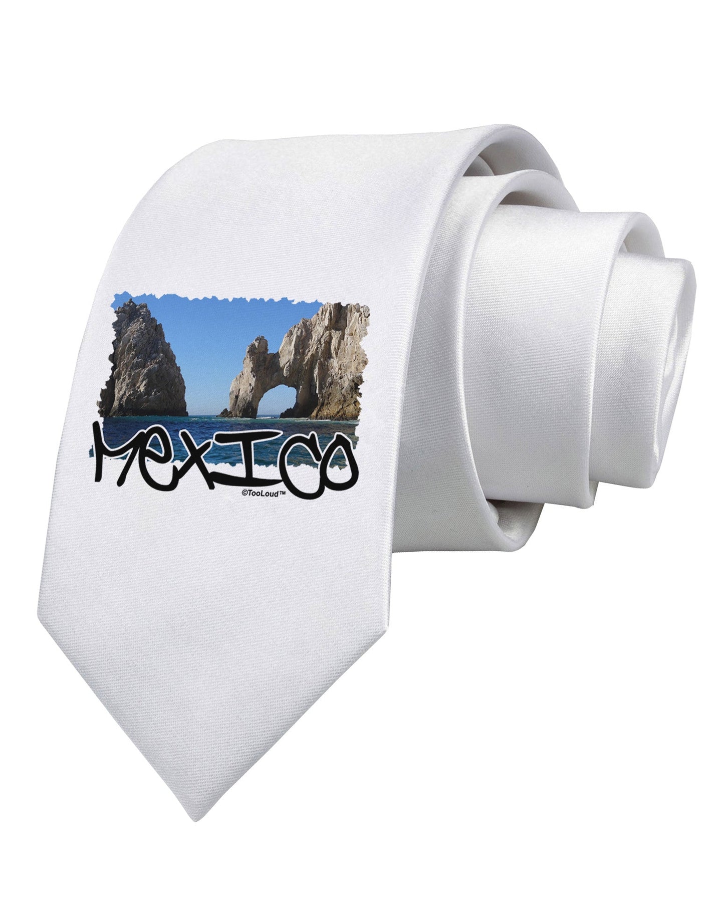 Mexico - Islands Cut-out Printed White Necktie