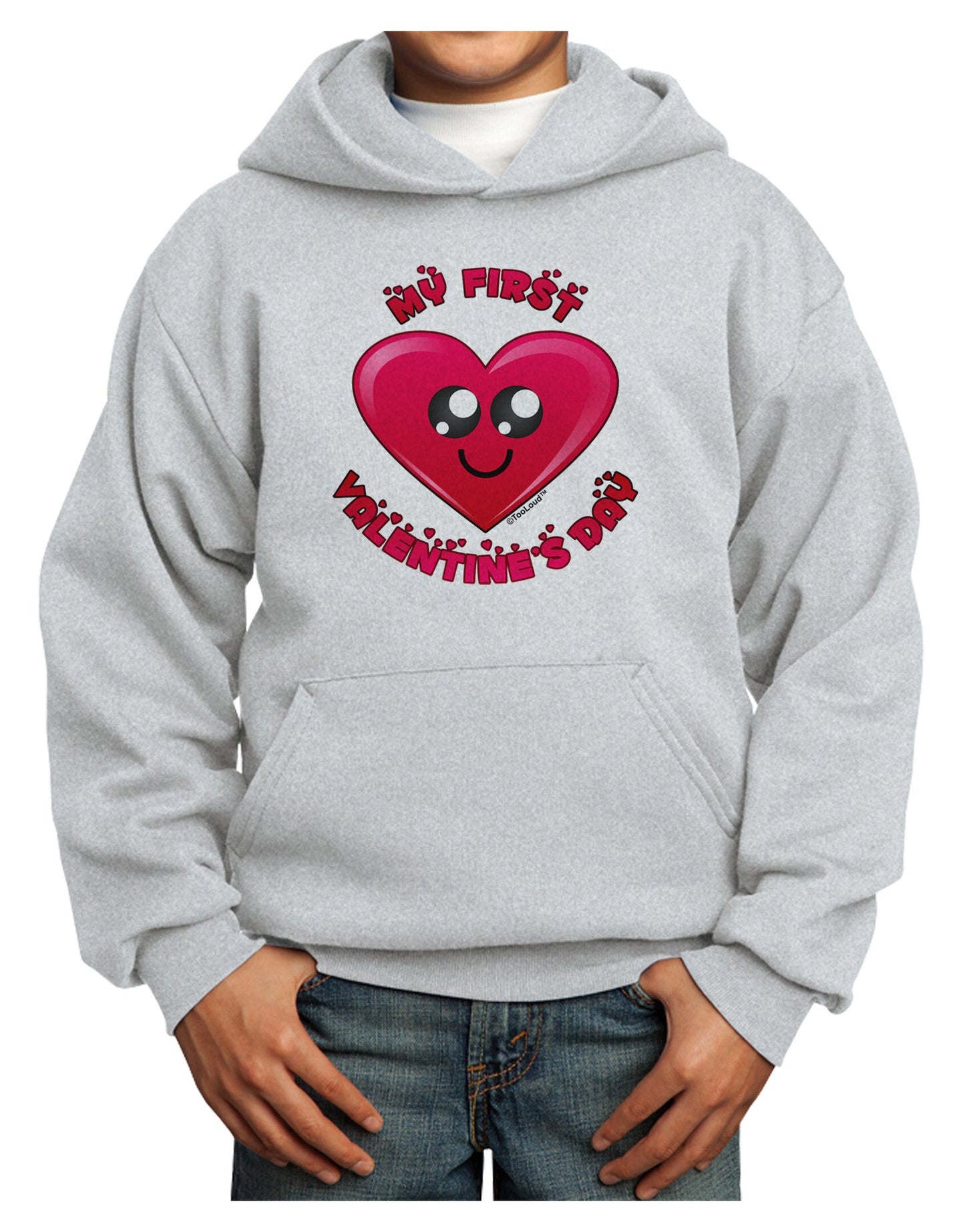 My First Valentine's Day Youth Hoodie Pullover Sweatshirt-Youth Hoodie-TooLoud-Ash-XS-Davson Sales