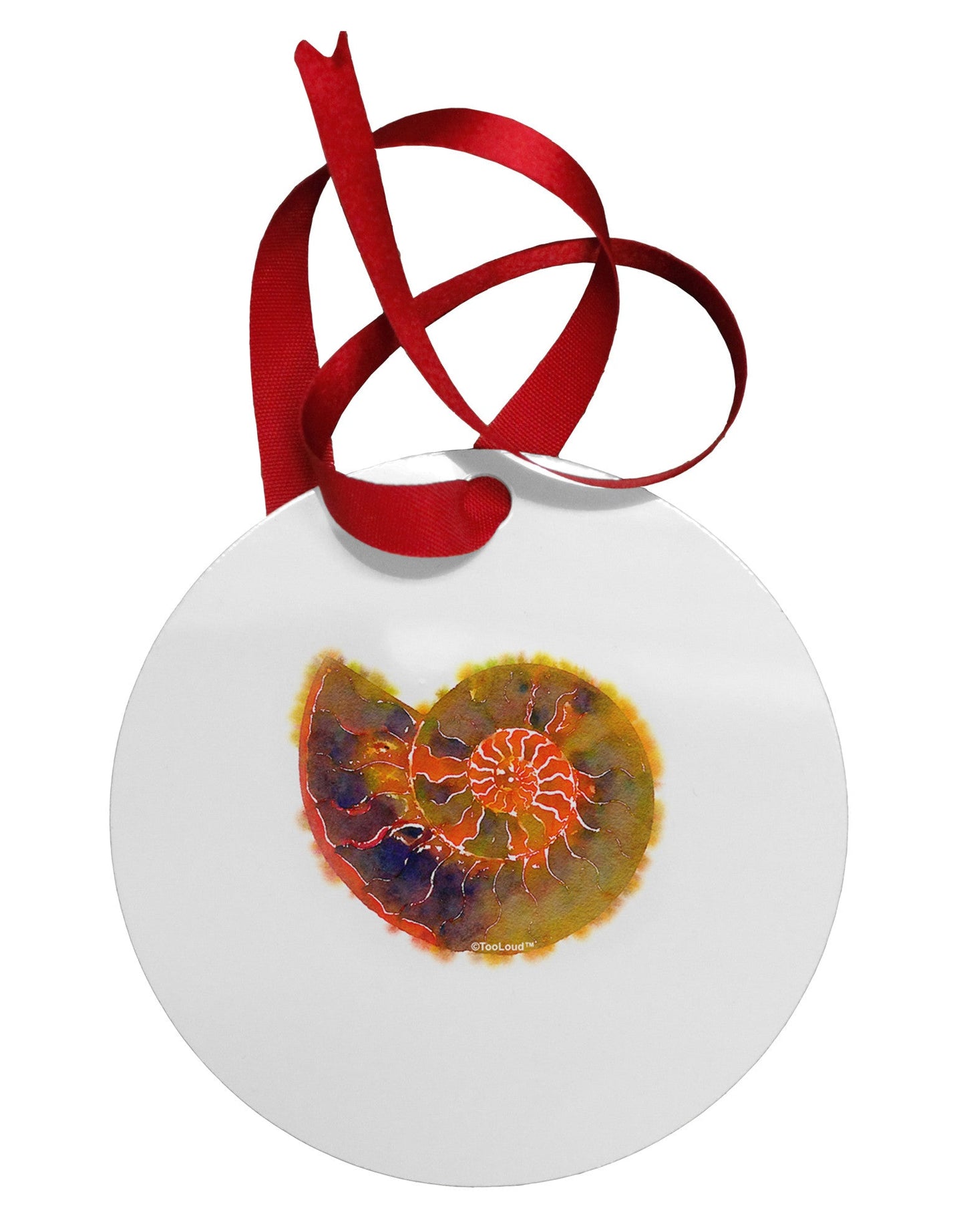 Nautilus Fossil Watercolor Circular Metal Ornament-Ornament-TooLoud-White-Davson Sales