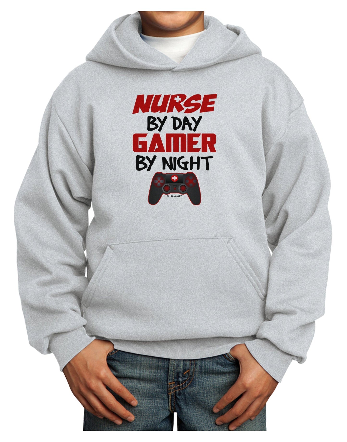 Nurse By Day Gamer By Night Youth Hoodie Pullover Sweatshirt-Youth Hoodie-TooLoud-Ash-XS-Davson Sales