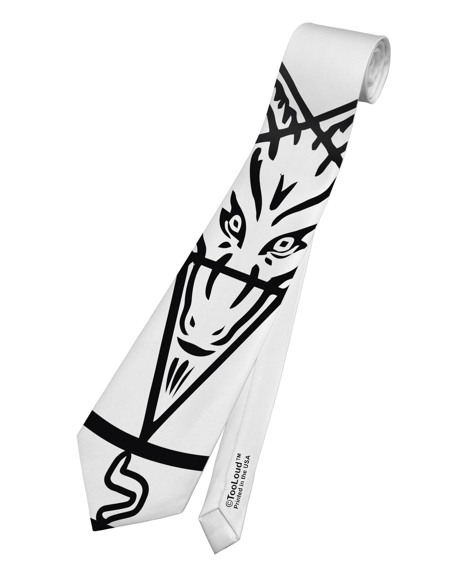 Official Sigil of Baphomet Printed White Necktie All Over Print