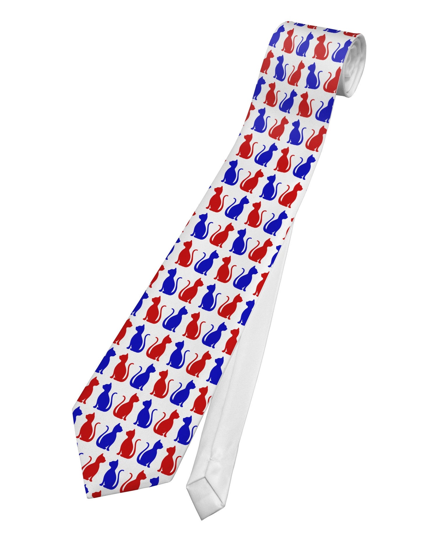 Patriotic Cat Pattern Printed White Necktie All Over Print