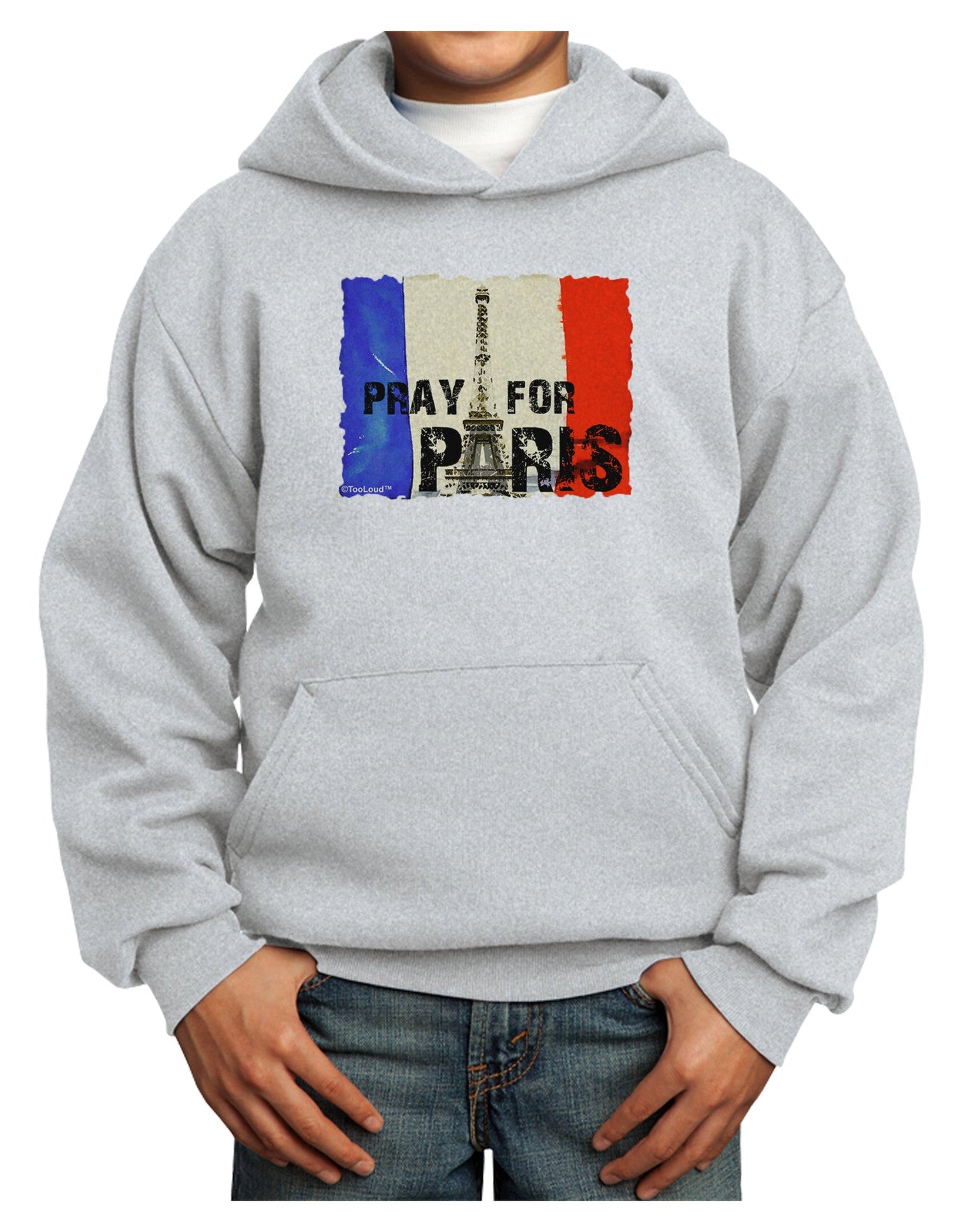 Pray For Paris Watercolor Youth Hoodie Pullover Sweatshirt-Youth Hoodie-TooLoud-Ash-XS-Davson Sales