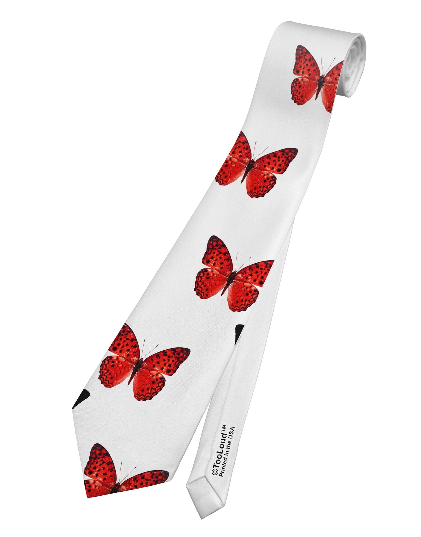 Pretty Butterflies AOP Printed White Necktie All Over Print