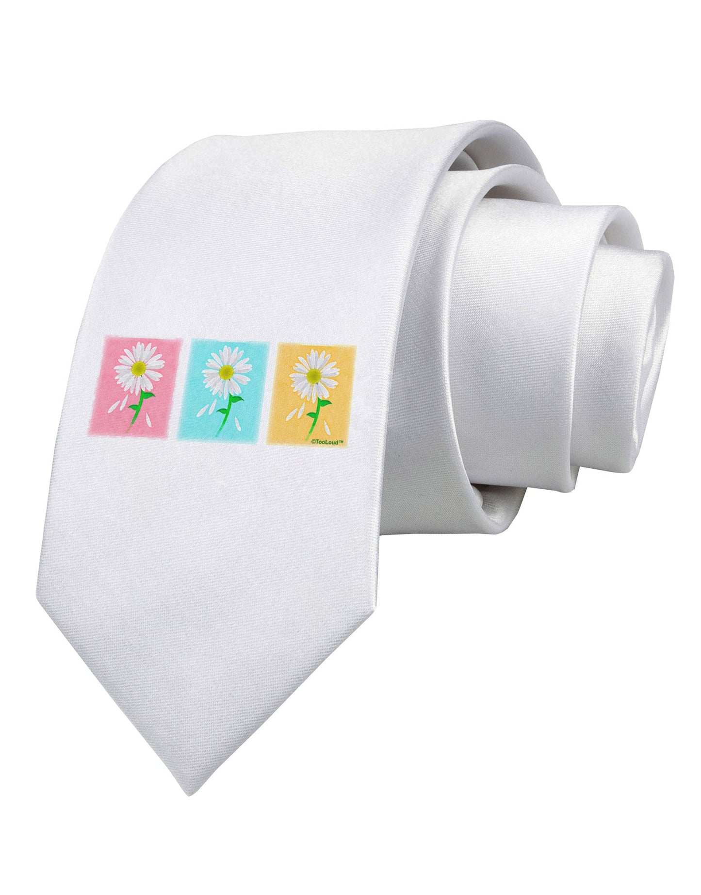 Pretty Daisies Watercolor Printed White Necktie