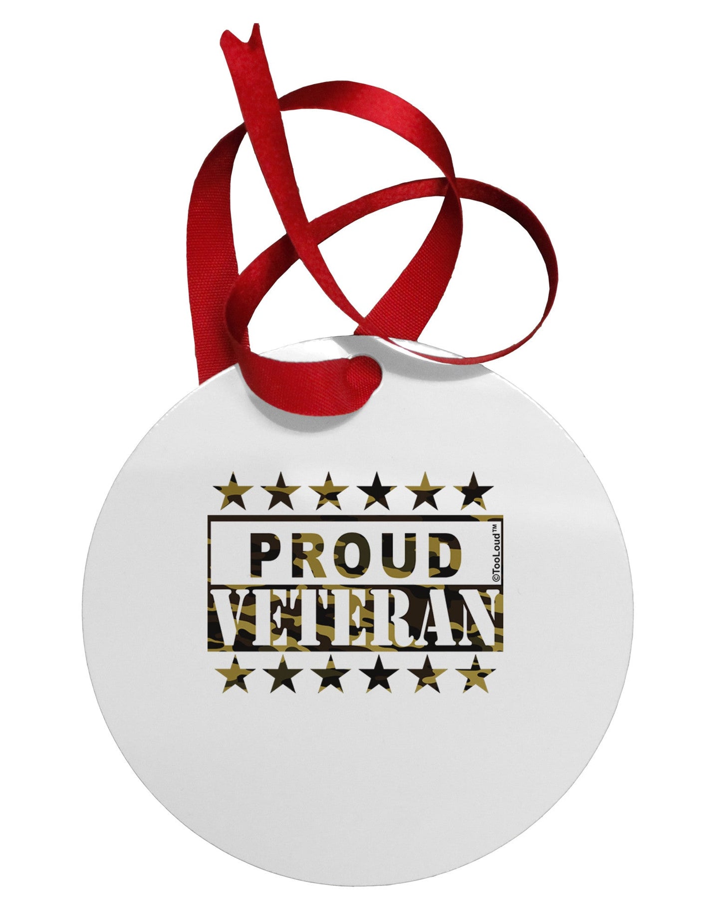 Proud Veteran Camo Circular Metal Ornament-Ornament-TooLoud-White-Davson Sales