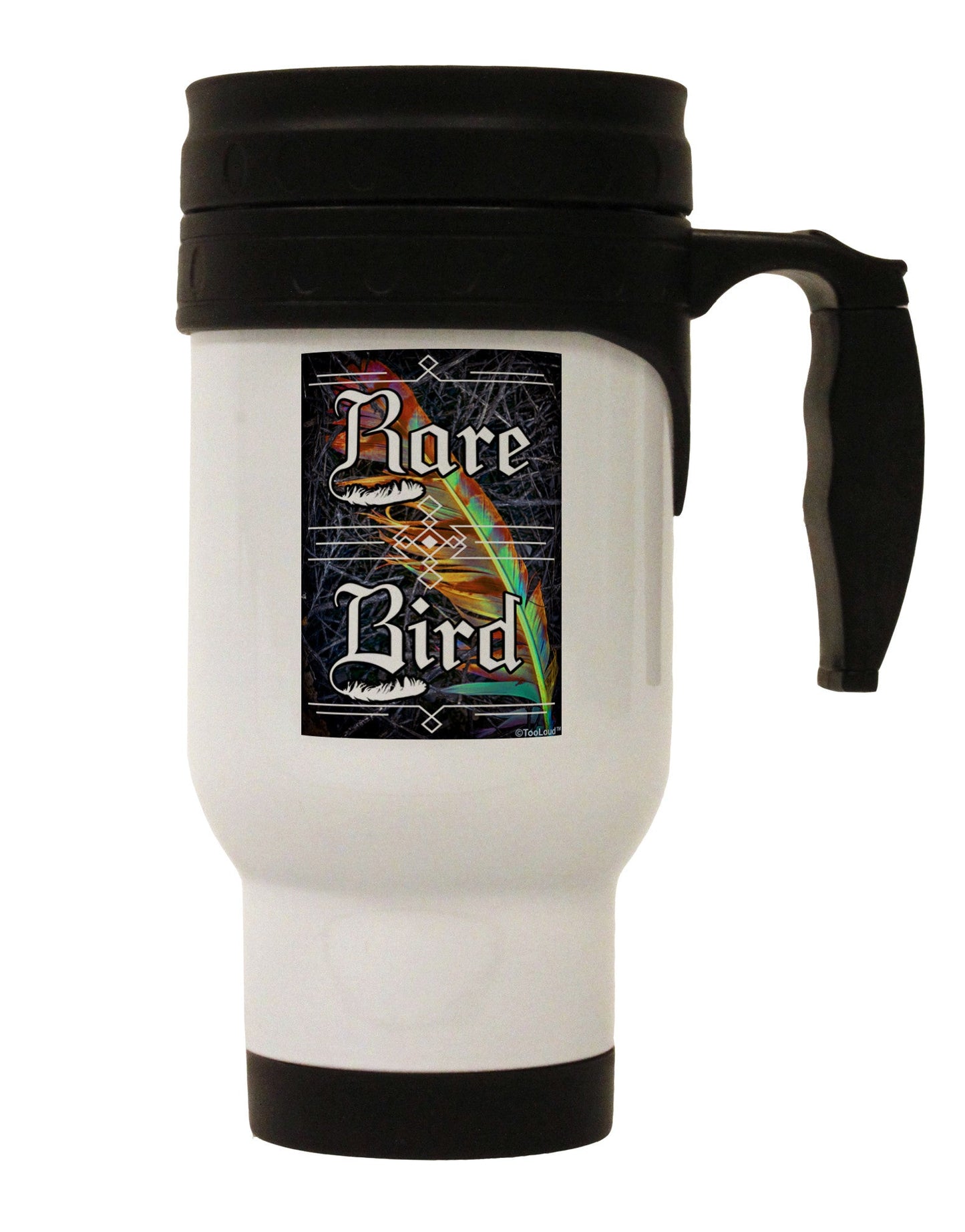 Rare Bird - Colorful Feather Stainless Steel 14oz Travel Mug-Travel Mugs-TooLoud-White-Davson Sales