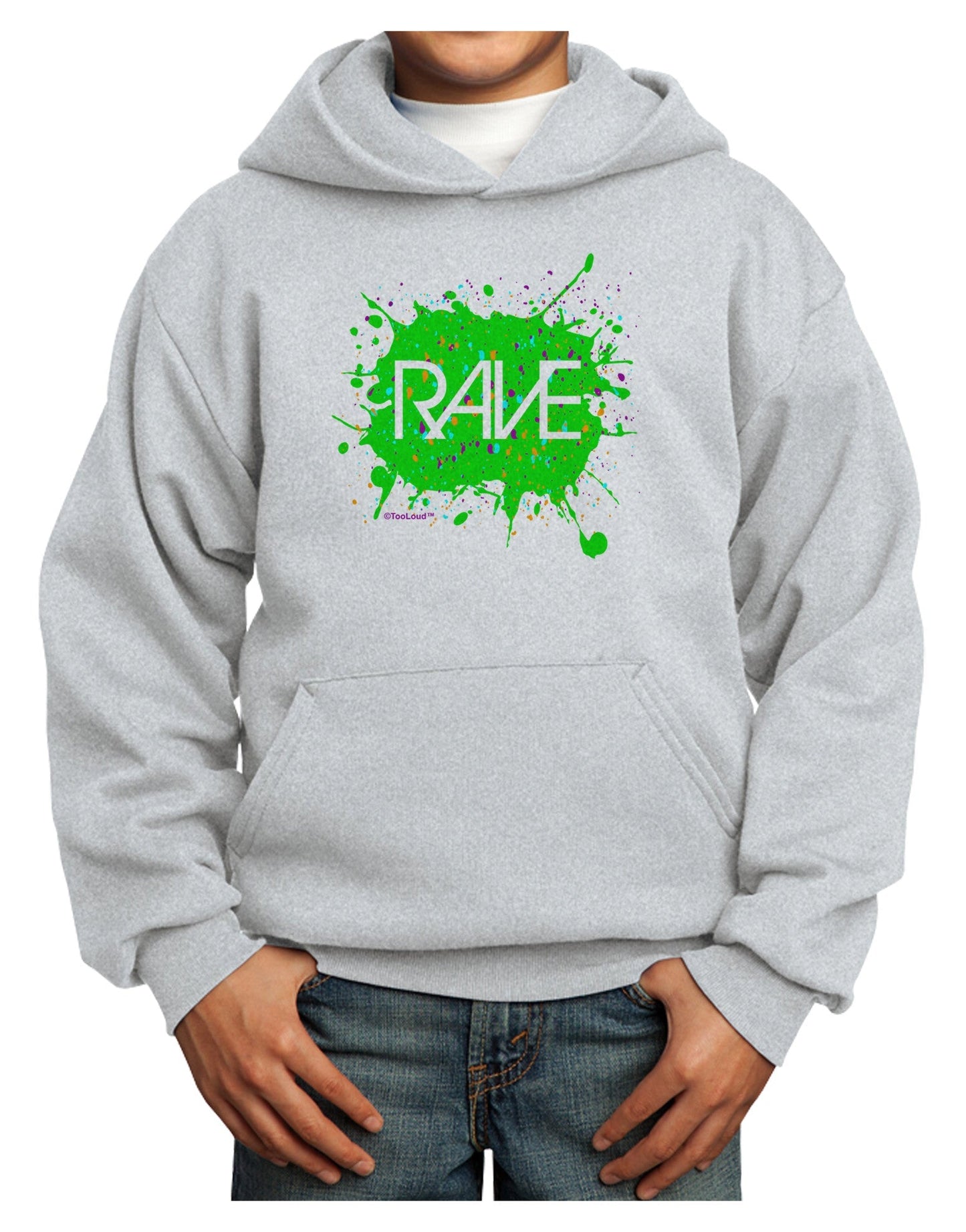 Rave Splatter Green Youth Hoodie Pullover Sweatshirt-Youth Hoodie-TooLoud-Ash-XS-Davson Sales