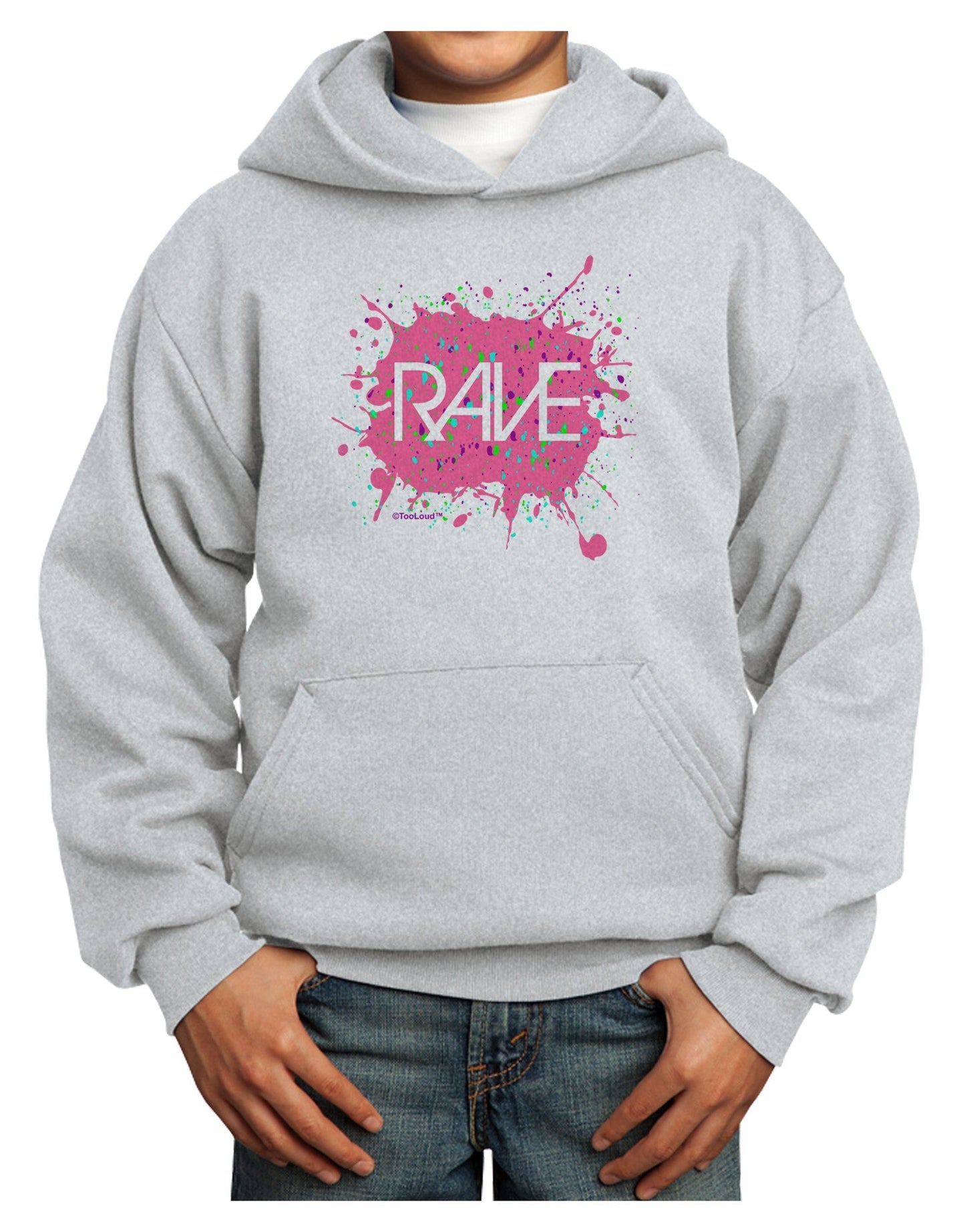 Rave Splatter Pink Youth Hoodie Pullover Sweatshirt-Youth Hoodie-TooLoud-Ash-XS-Davson Sales