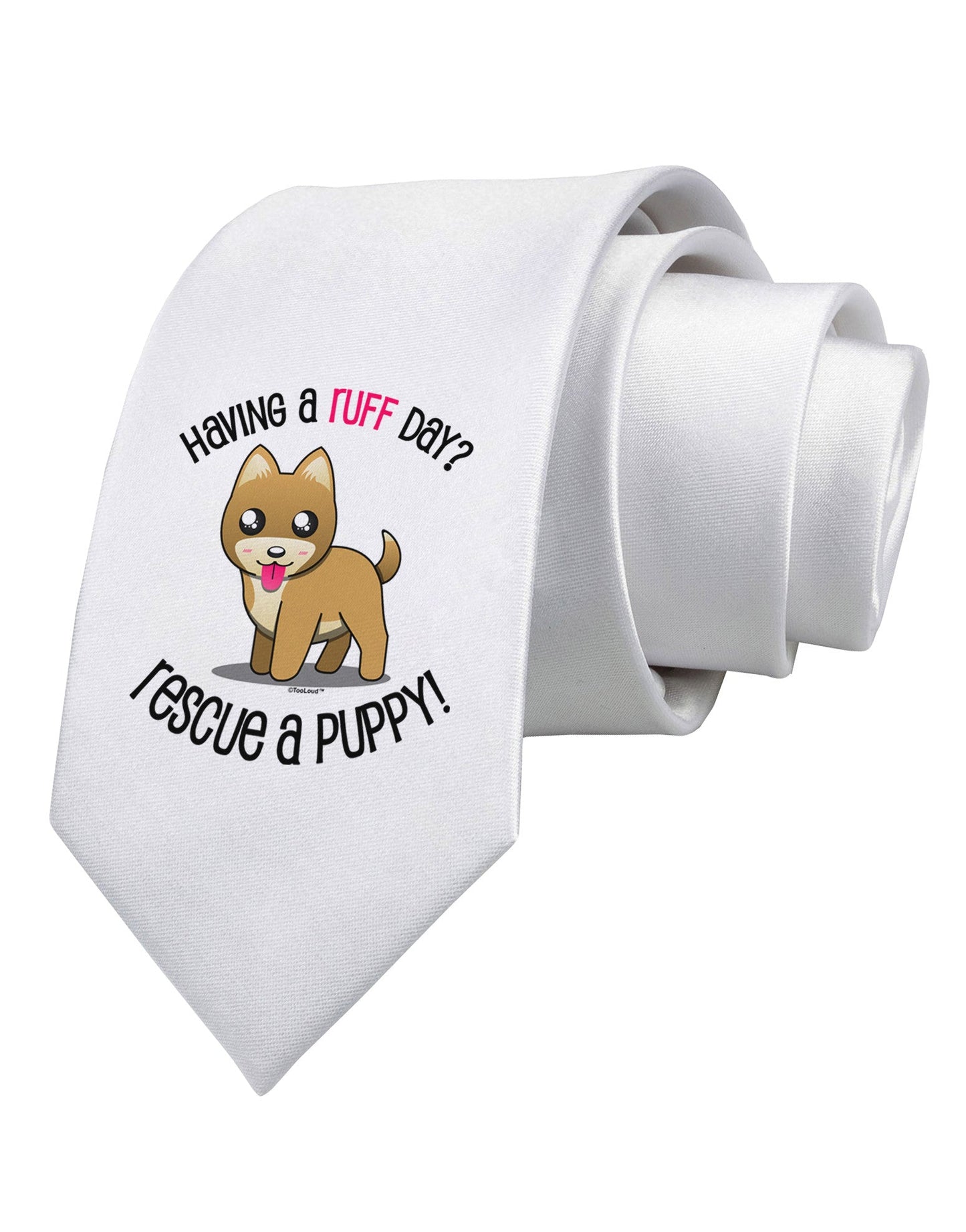 Rescue A Puppy Printed White Necktie