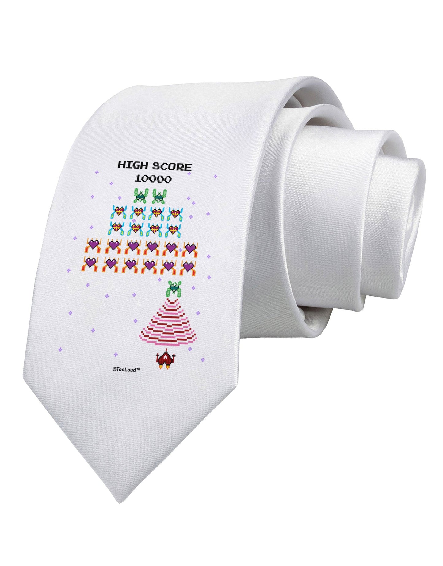 Retro Heart Fighter Printed White Necktie