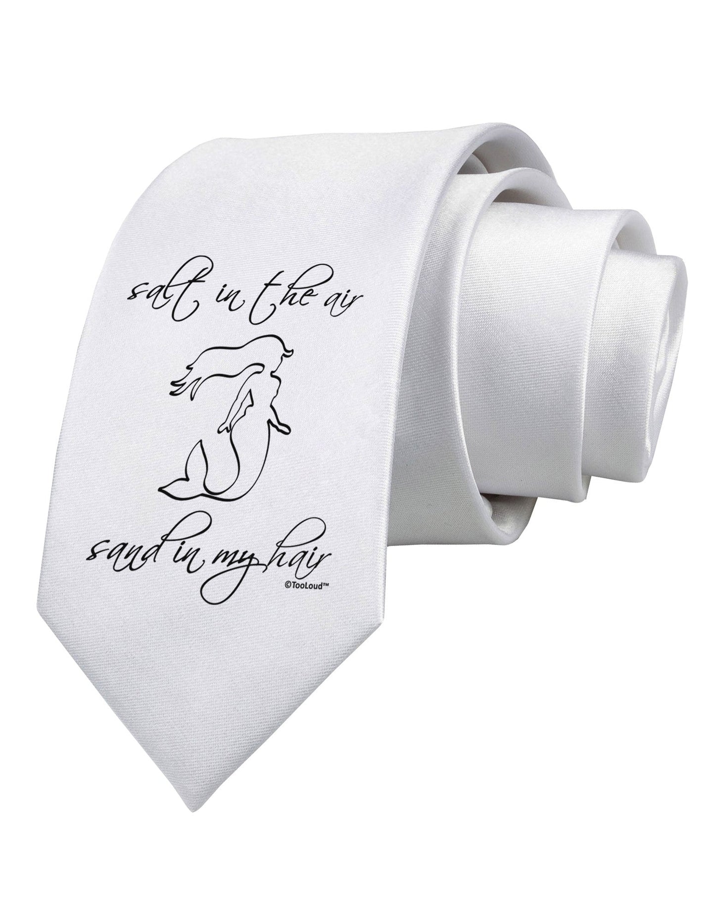 Salt in the Air Sand in My Hair - Mermaid Printed White Necktie