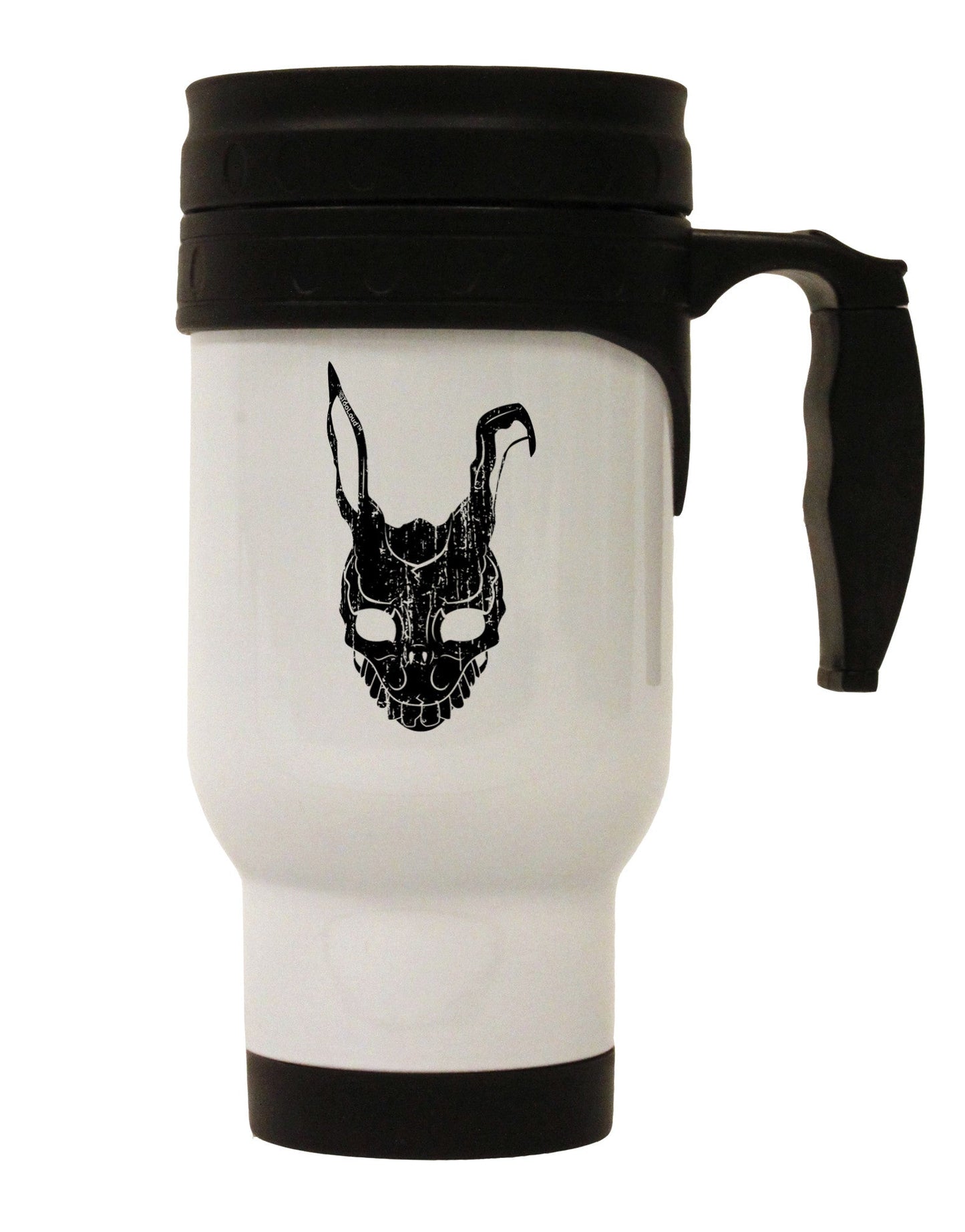 Scary Bunny Face Black Distressed Stainless Steel 14oz Travel Mug-Travel Mugs-TooLoud-White-Davson Sales