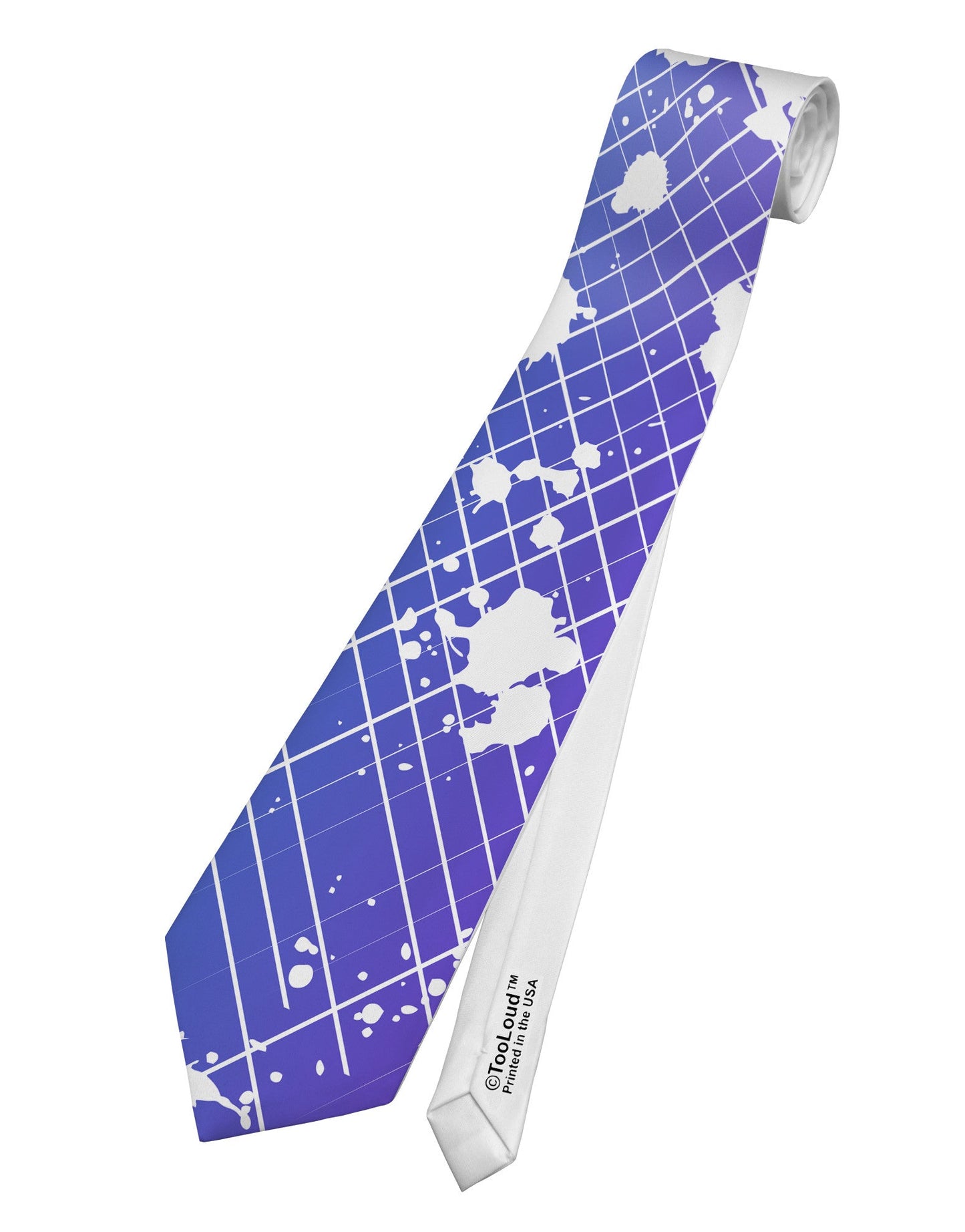 Splatter AOP - Blue Purple Printed White Necktie All Over Print