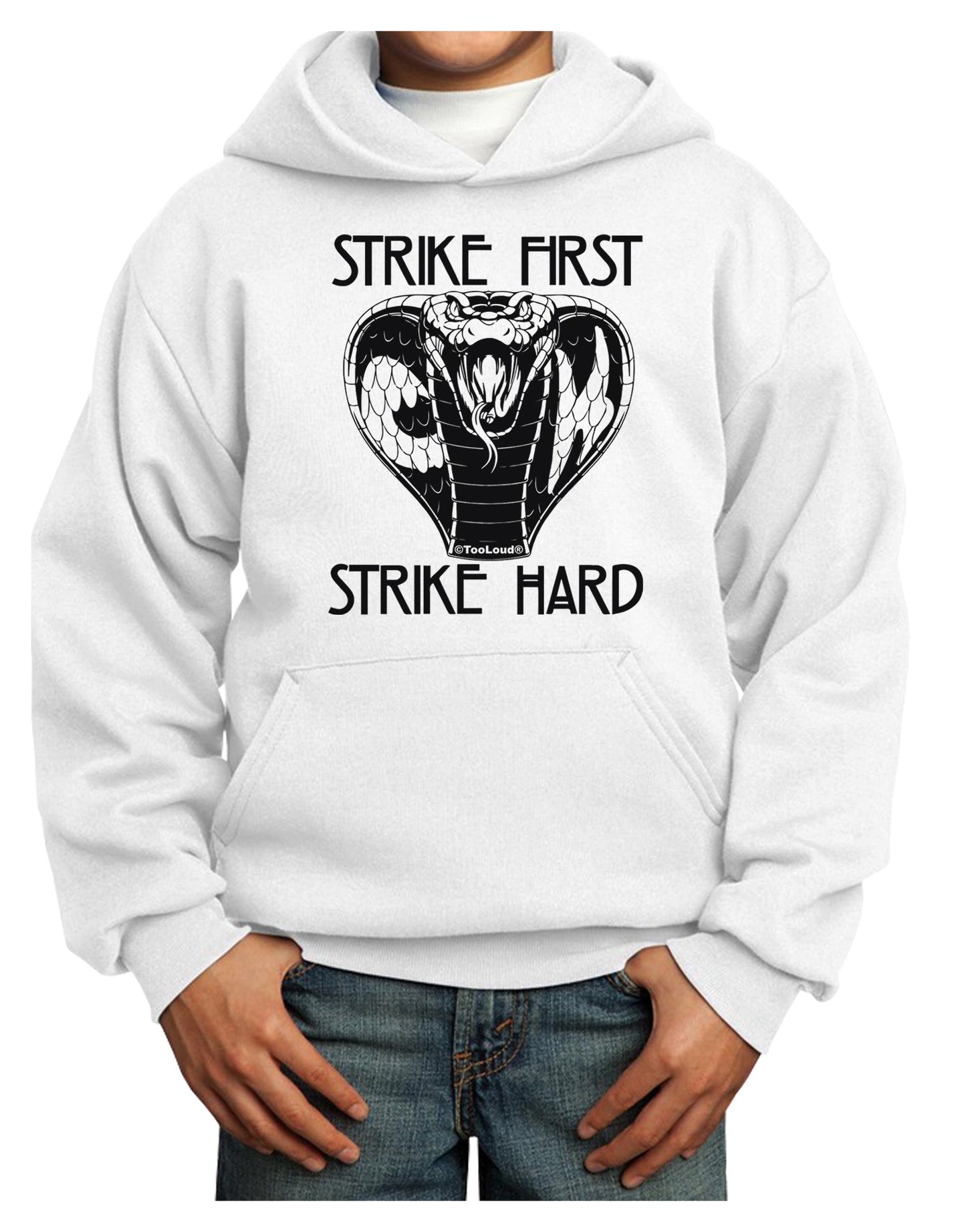 Strike First Strike Hard Cobra Youth Hoodie Pullover Sweatshirt-Youth Hoodie-TooLoud-White-XS-Davson Sales