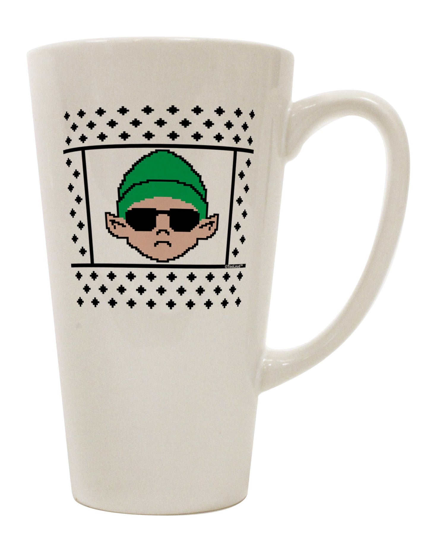 Stylish Elf Christmas Sweater 16 Ounce Conical Latte Coffee Mug - Perfect for Beverage Enthusiasts-Conical Latte Mug-TooLoud-White-Davson Sales