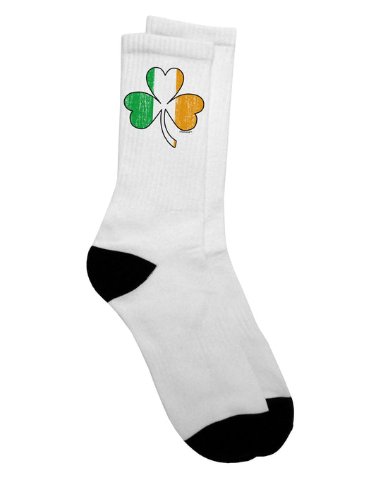 Stylish Irish Flag Shamrock Distressed Adult Crew Socks - Presented by TooLoud-Socks-TooLoud-White-Ladies-4-6-Davson Sales