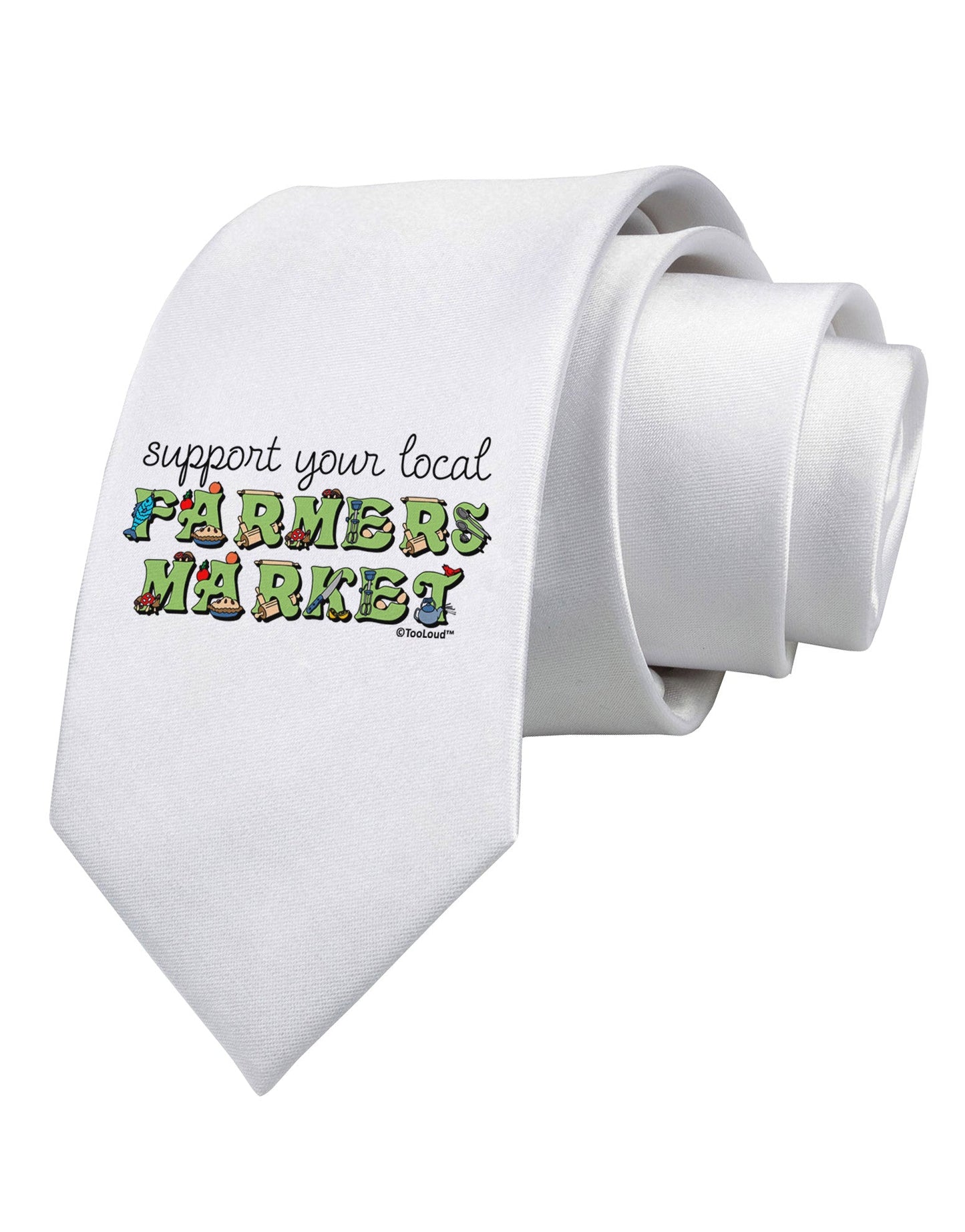 Support Your Local Farmers Market - Color Printed White Necktie