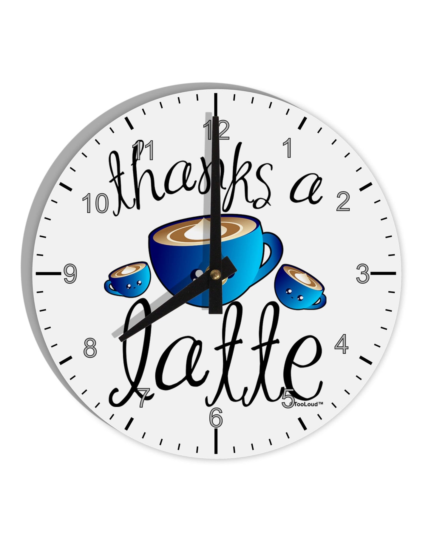 Thanks a Latte - Cute Mug 10 InchRound Wall Clock with Numbers-Wall Clock-TooLoud-White-Davson Sales