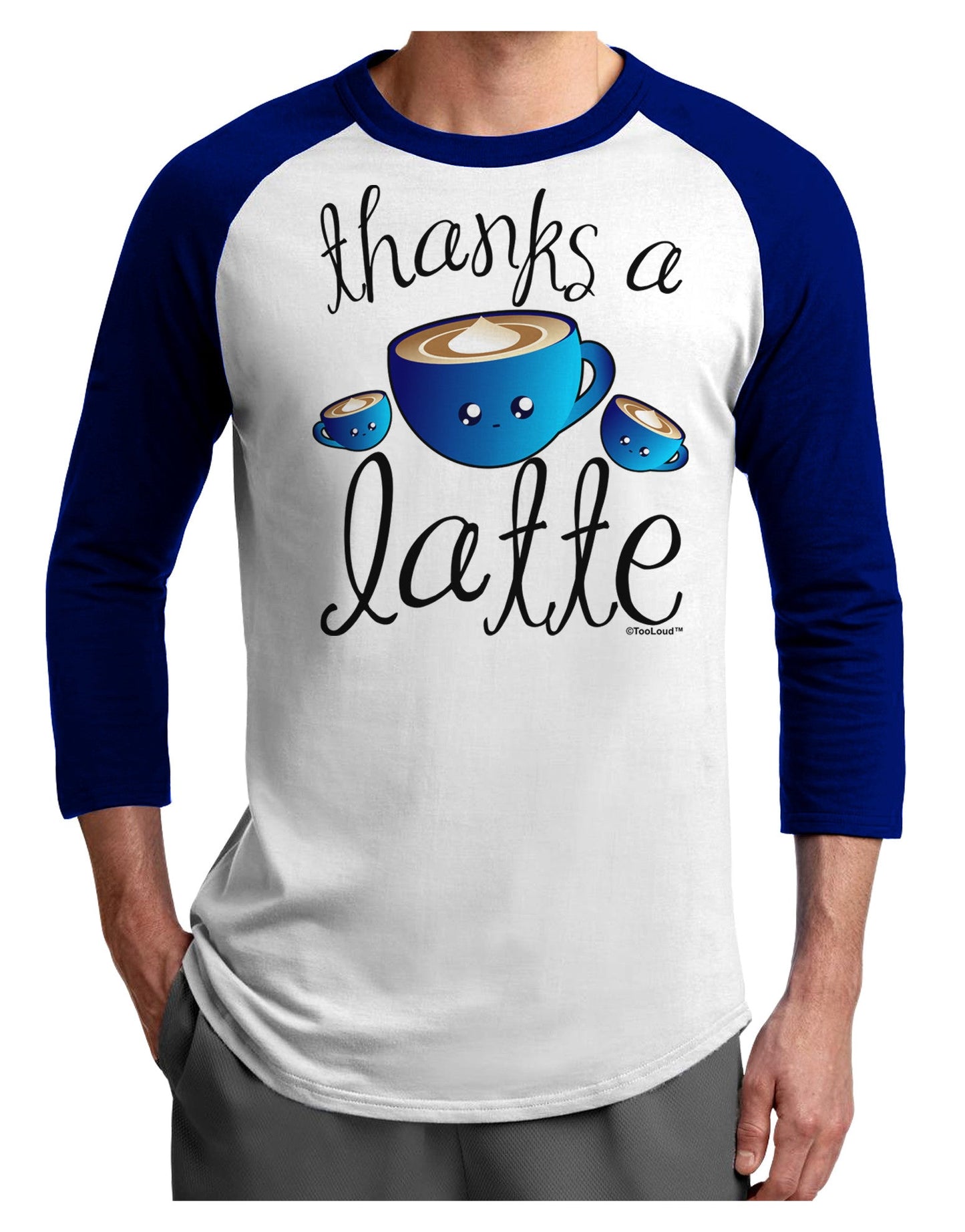 Thanks a Latte - Cute Mug Adult Raglan Shirt-TooLoud-White-Royal-X-Small-Davson Sales