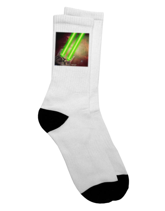 TooLoud presents the Laser Eyes Cat in Space Design Adult Crew Socks - Perfect Blend of Style and Comfort-Socks-TooLoud-White-Ladies-4-6-Davson Sales