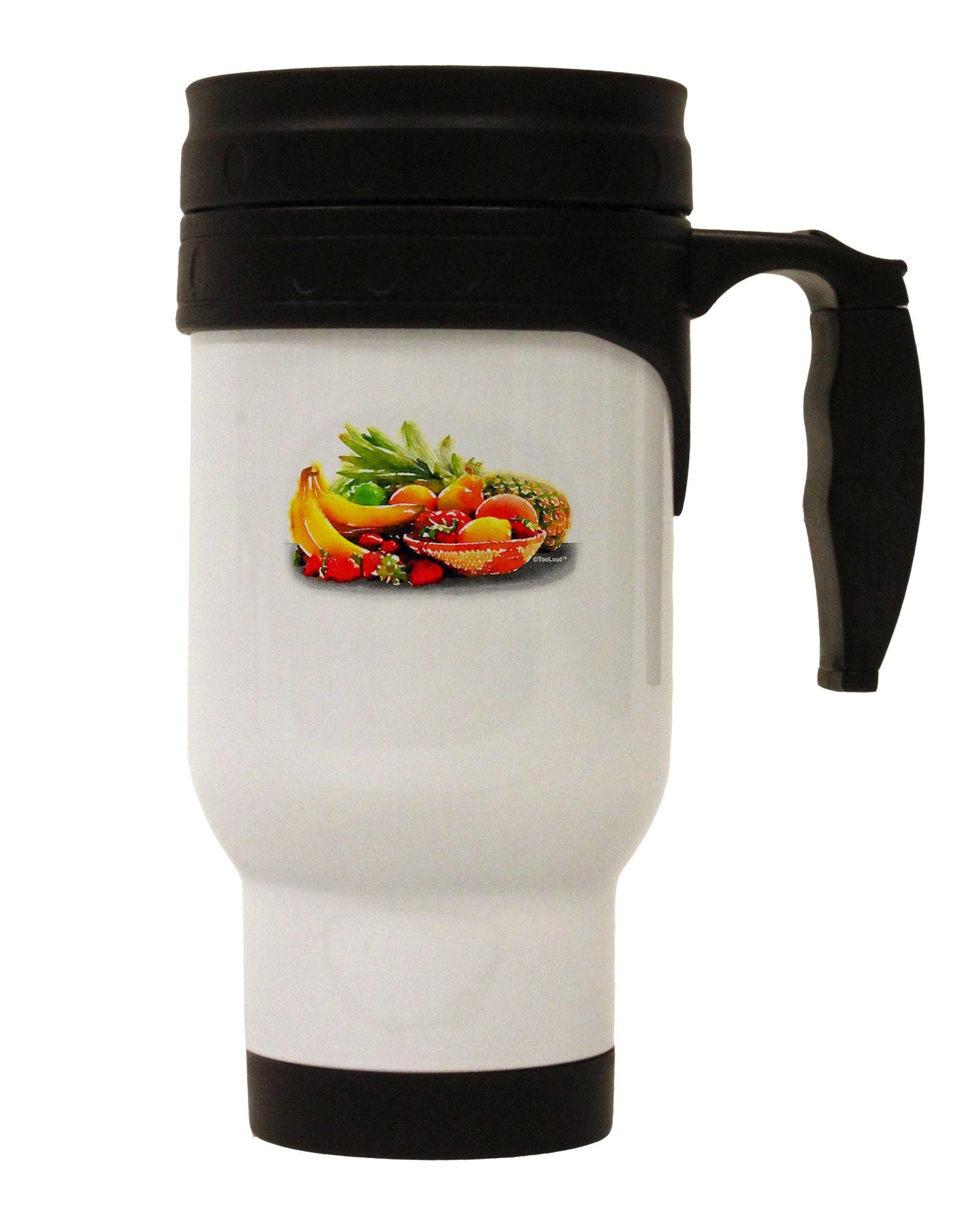 TooLoud Watercolor Fruit Bowl 1 Stainless Steel 14oz Travel Mug-Travel Mugs-TooLoud-White-Davson Sales