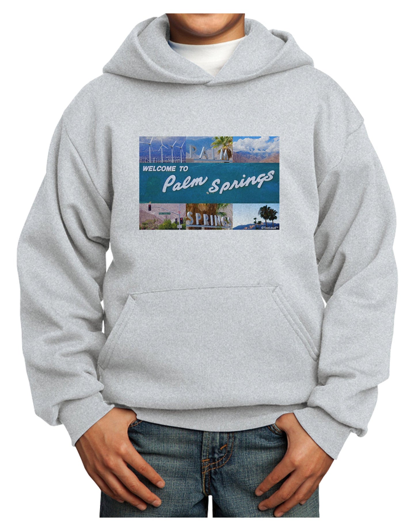 TooLoud Welcome to Palm Springs Collage Youth Hoodie Pullover Sweatshirt-Youth Hoodie-TooLoud-Ash-XS-Davson Sales